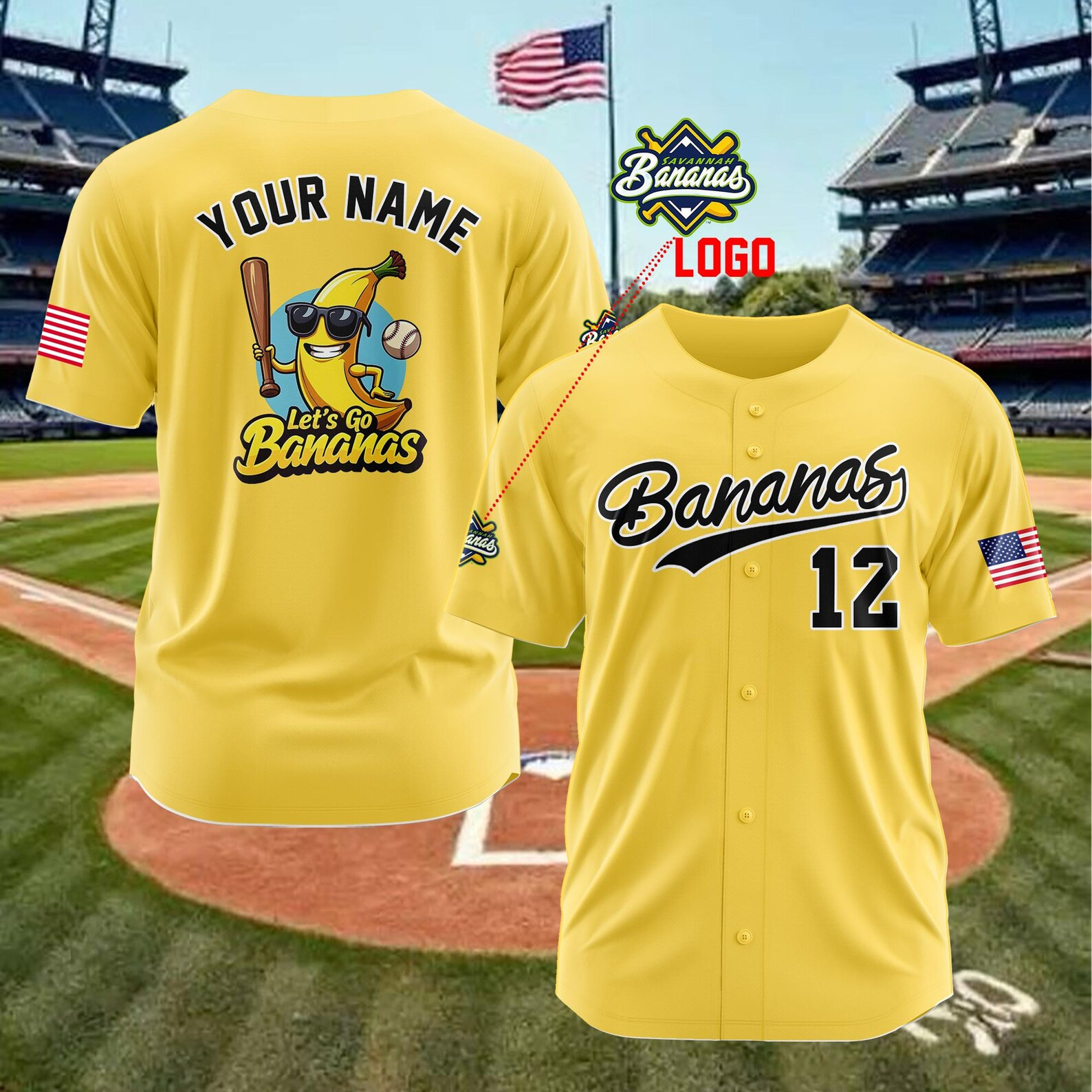 Custom Savannah Bananas Baseball Jersey, Let’s Go Bananas, Polyester Game Day Sh
