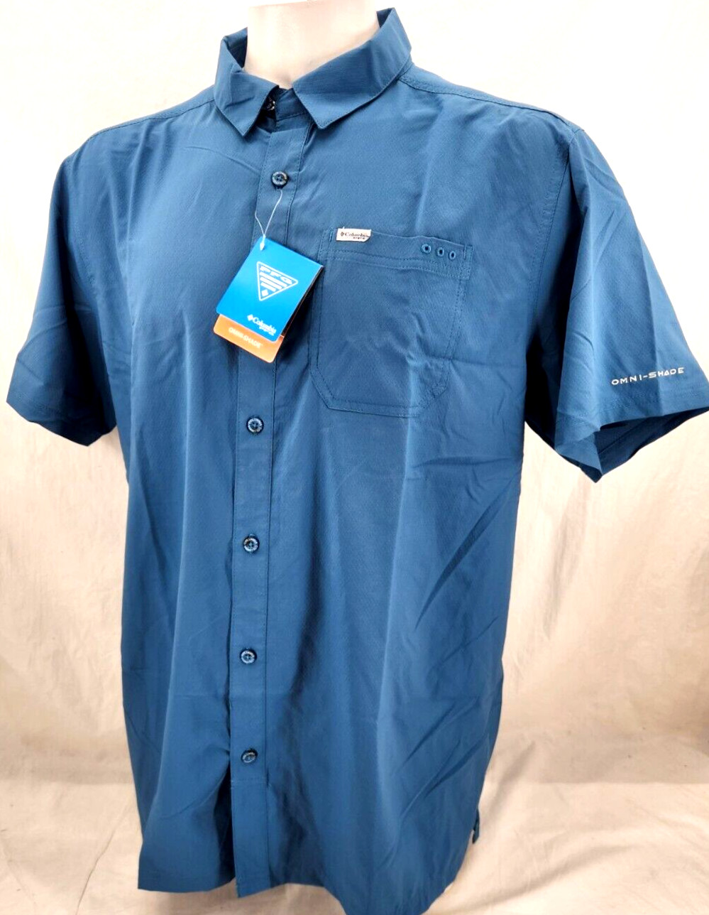 NEW Columbia PFG Slack Tide Camp Blue Button Down Collared SS Shirt Men’s XXL