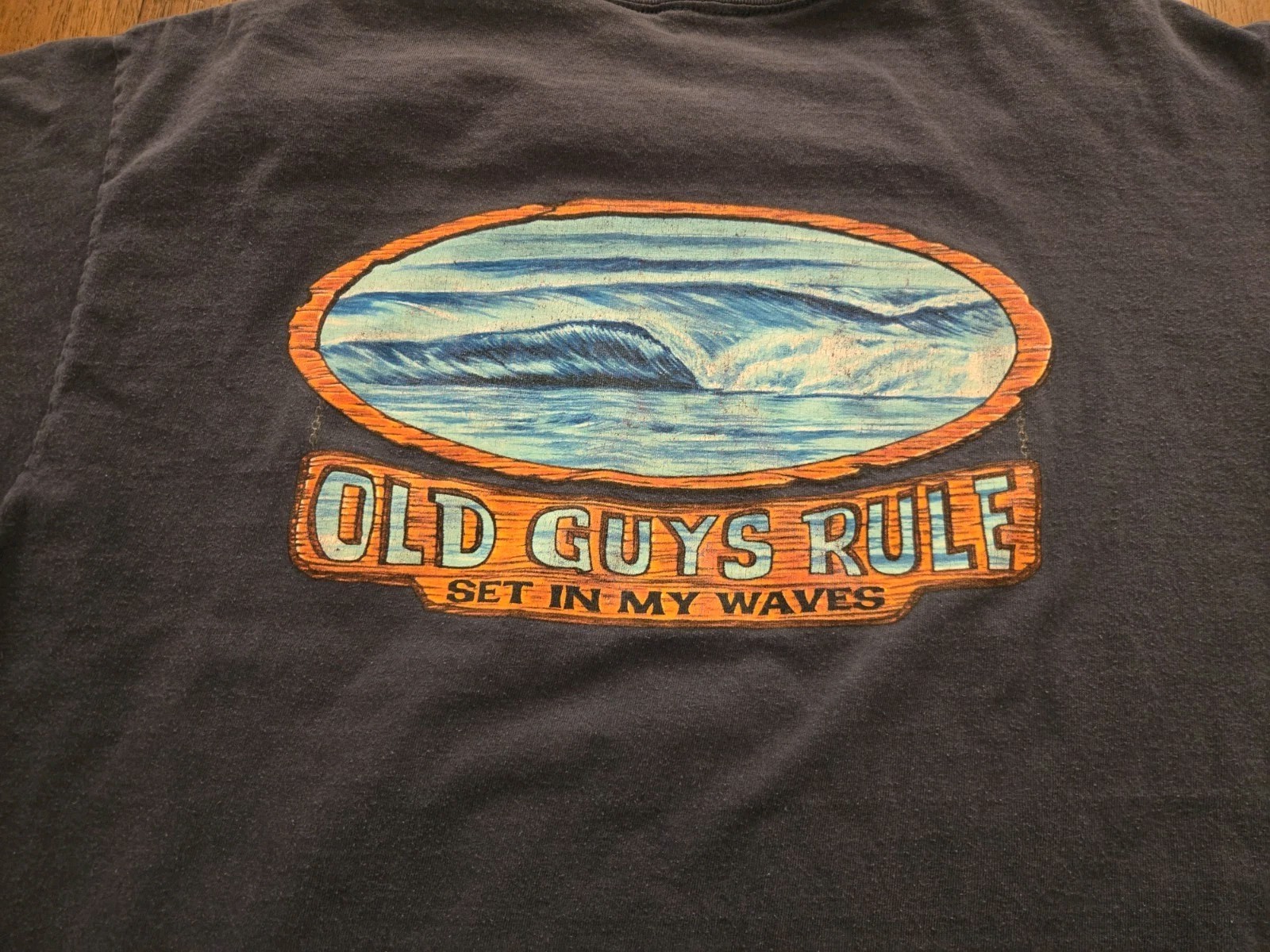 Vintage Old Guys Rule Set In My Waves Faded Blue Tee Men’s XL Surf Dadcore Y2K