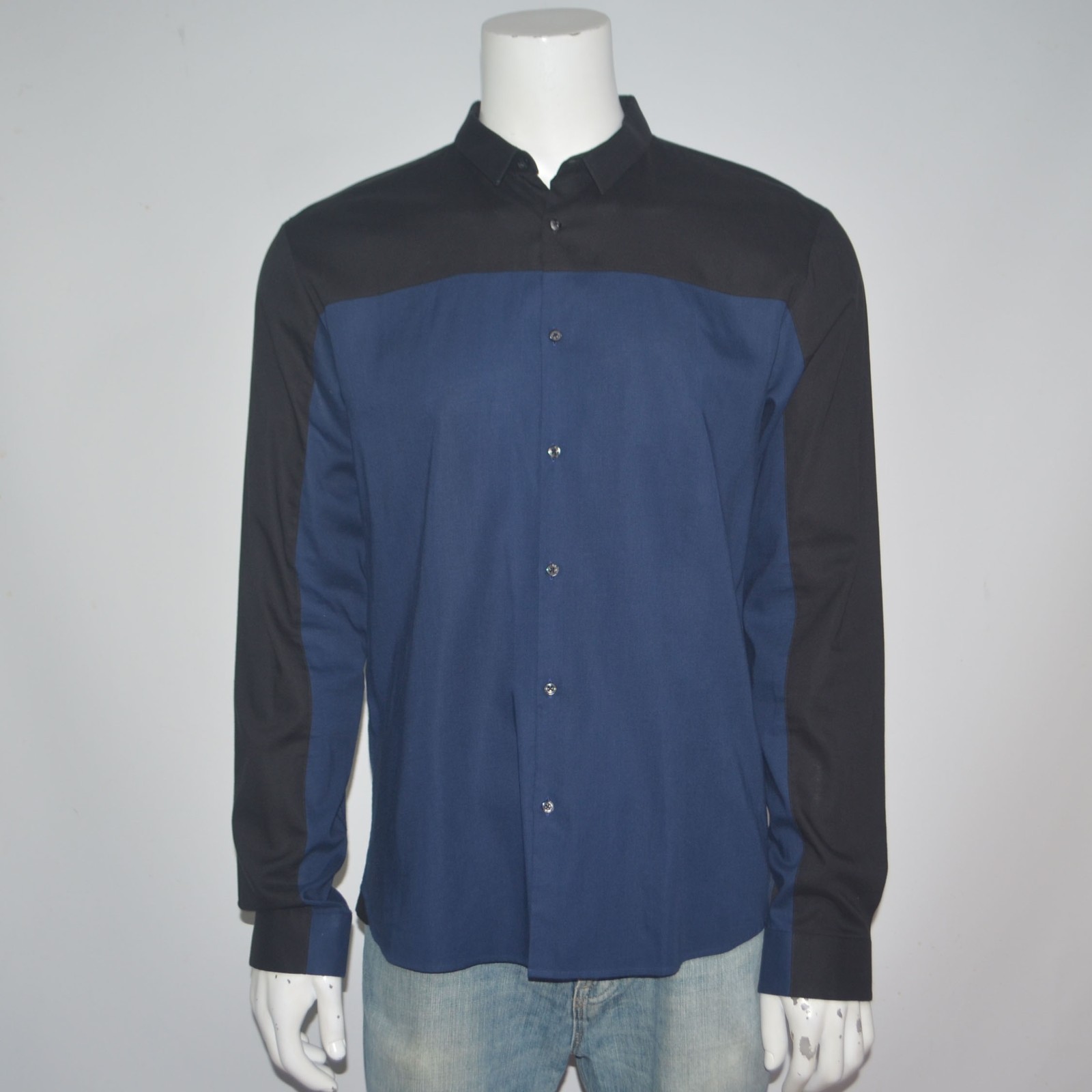 HUGO BOSS Erhart Slim Fit Cotton Lyocell Navy Black Long Sleeve Casual Shirt XL