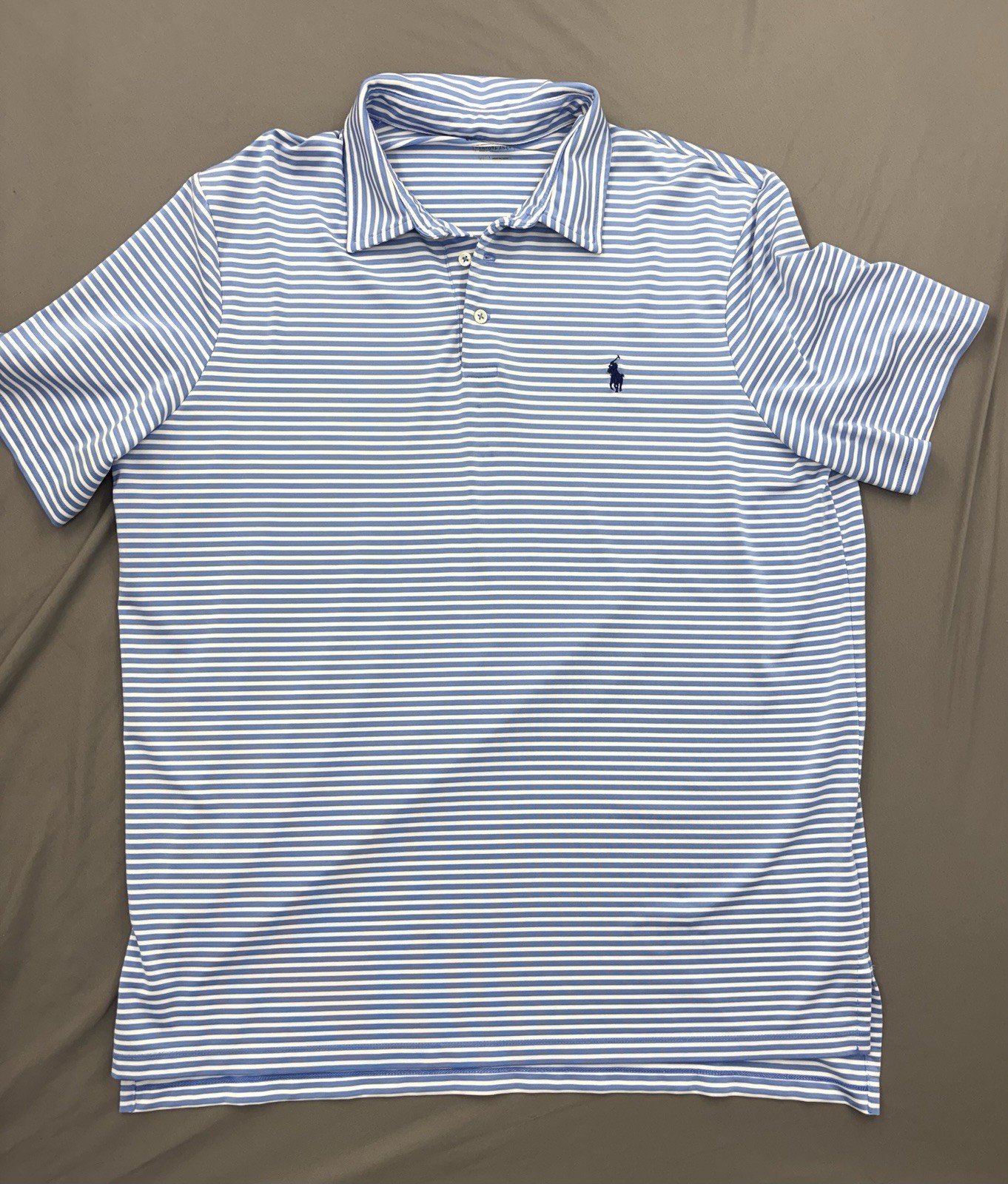 Polo Ralph Lauren Performance White Blue Stripe Short Sleeve Golf Polyester XL