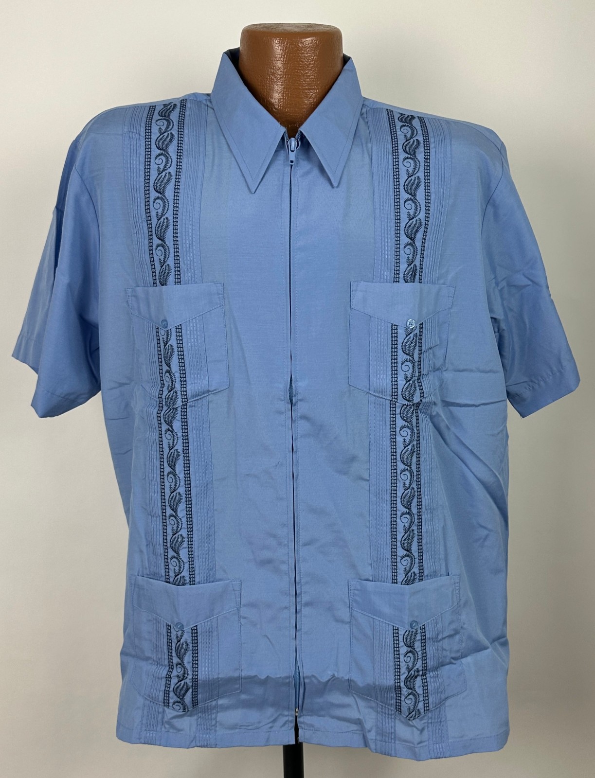 Guayabera Shirt Men Large Full-Zip Embroidered Beach Cuban Wedding Haband NEW