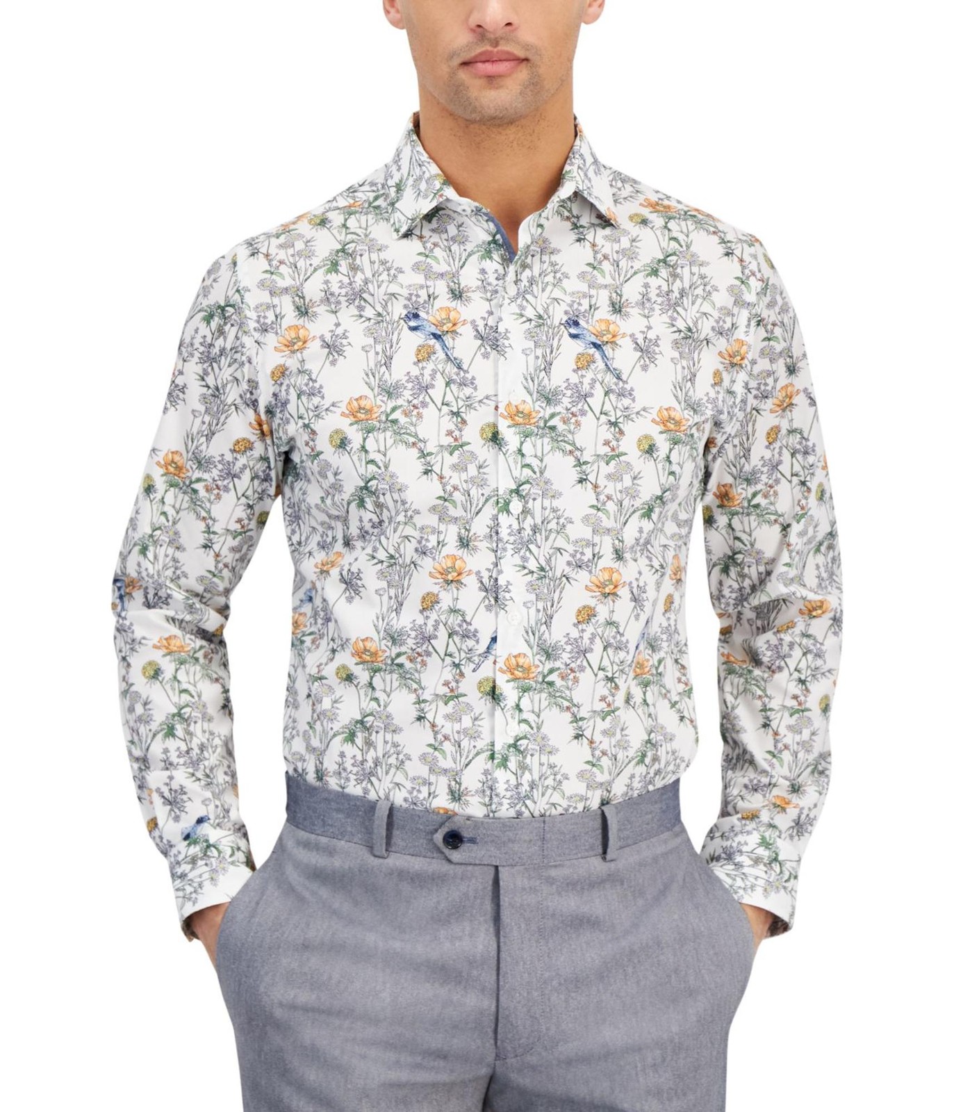 bar III Mens Floral Print Button Down Dress Shirt