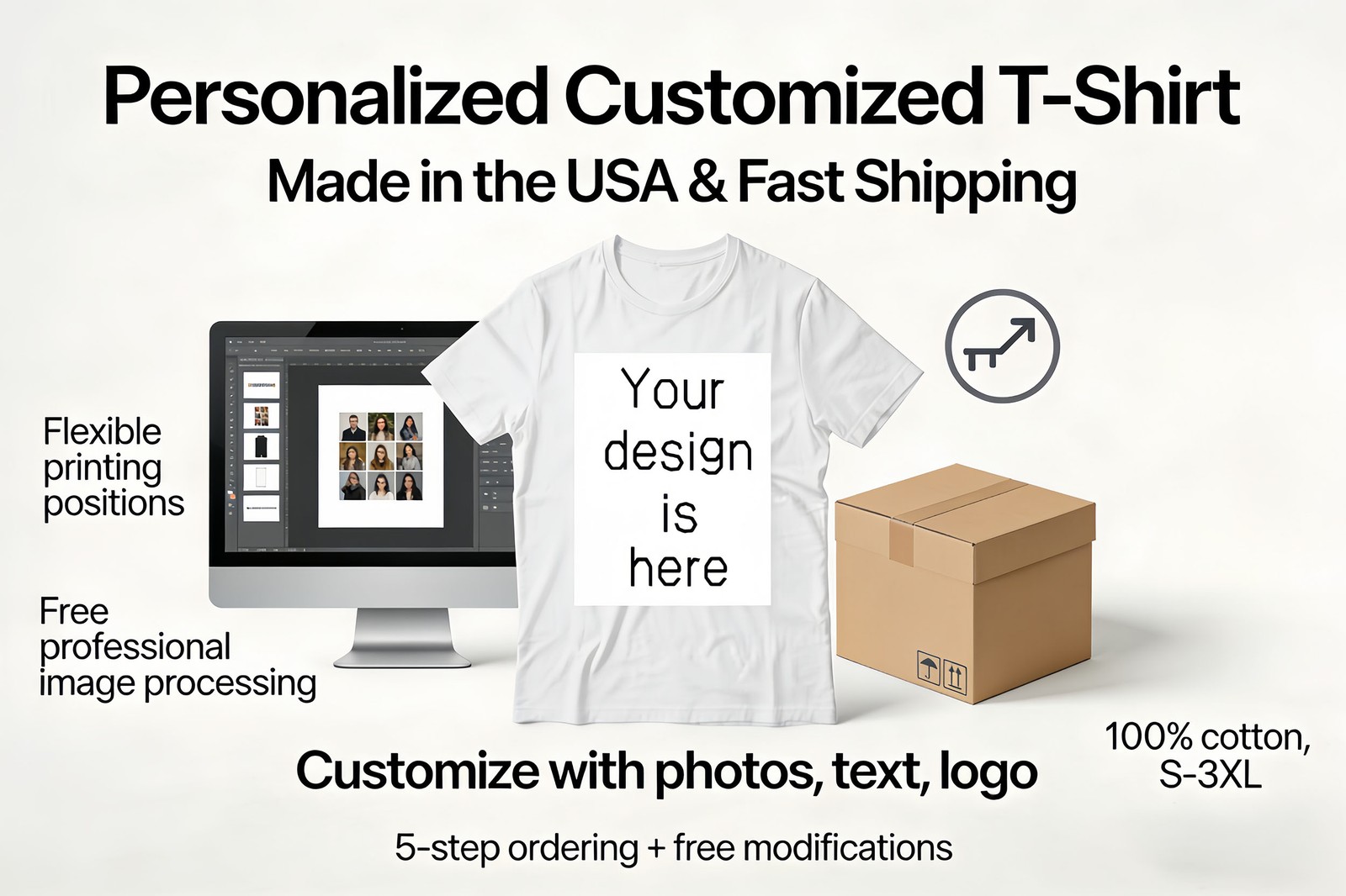 Personalized Custom Photo T-Shirt Gift for Dad Fathers Day Soft Cotton