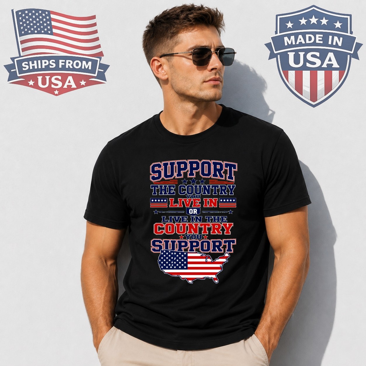 Support The Country You Live In USA Map Graphic T-Shirt