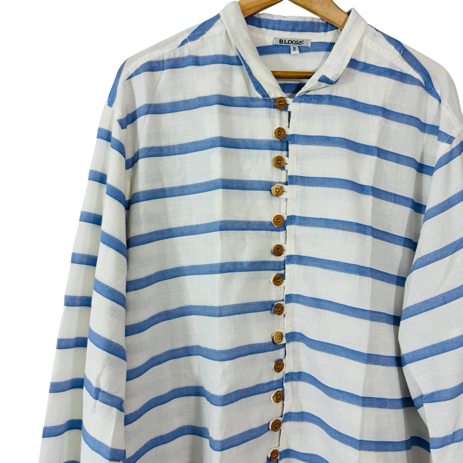 B.Loose Greece Men Blue Oversized Toggle Up Long sleeves Shirt Size XL Stripe