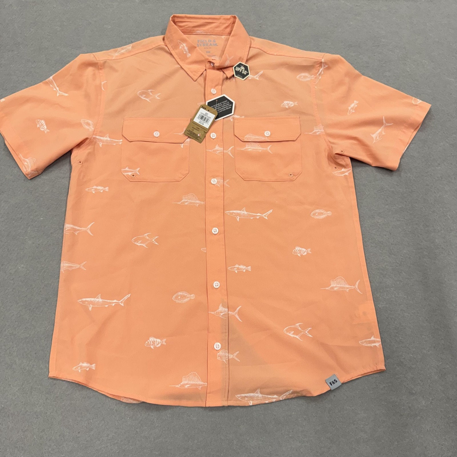 Field & Stream Shirt Mens Small Papaya Short Sleeve Performance Fishing UPF 50+
