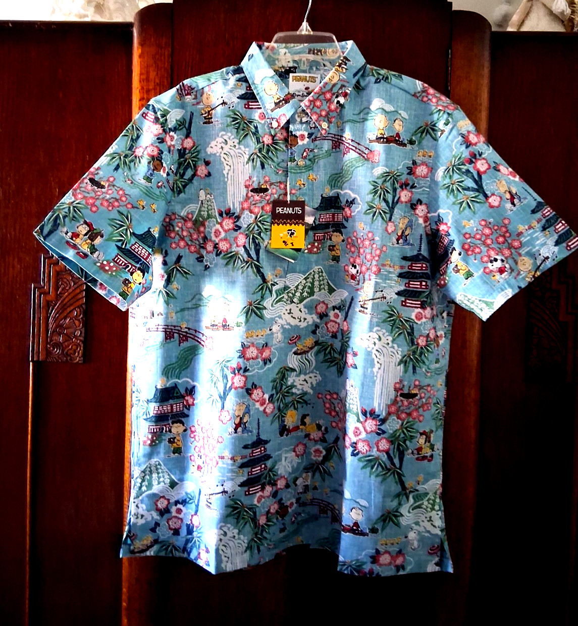 Reyn Spooner Men’s PEANUTS IN JAPAN NWT PULLOVER Classic Fit Aqua Shirt Sizes