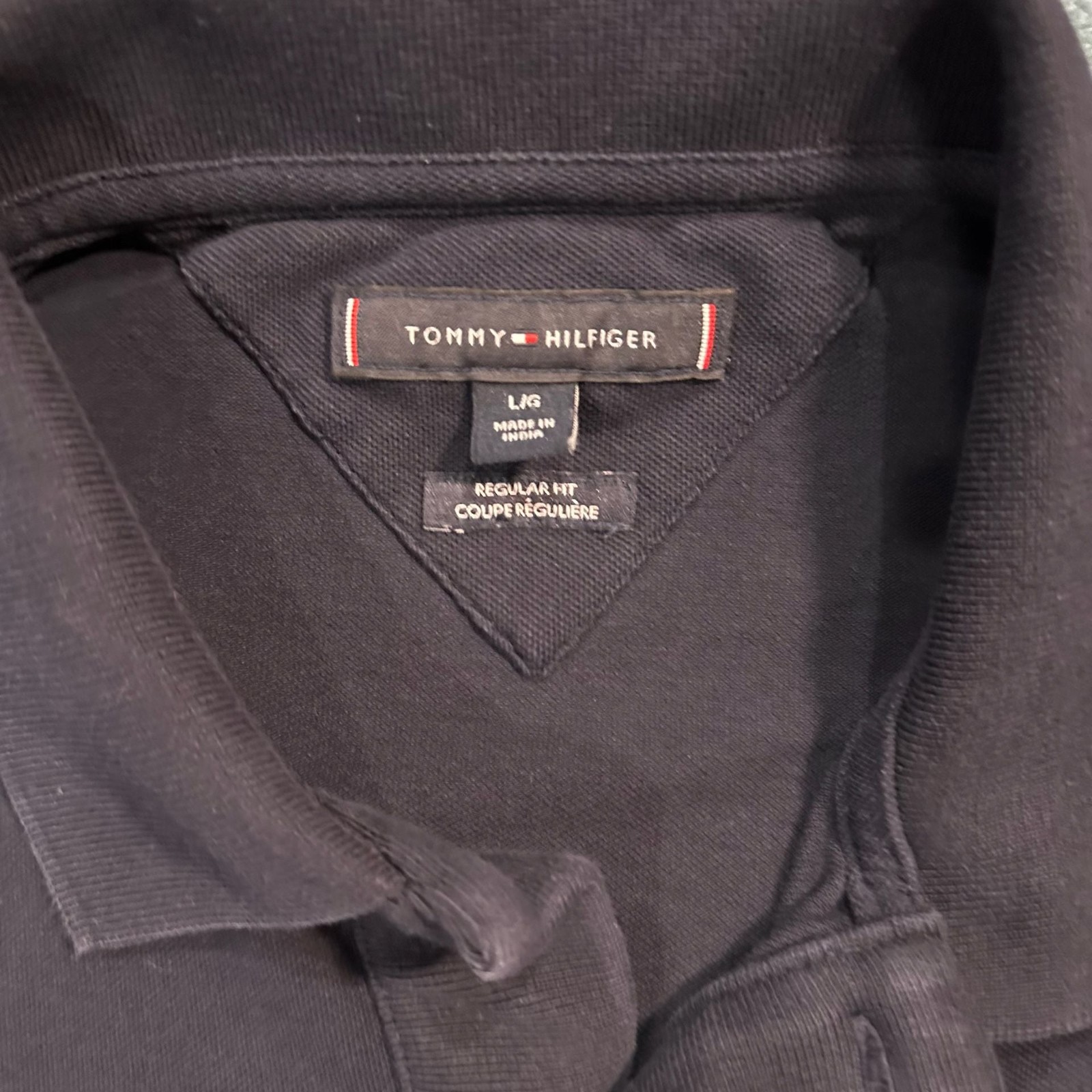 Tommy Hilfiger Spell Out Logo Polo Shirt Navy Blue Size Large