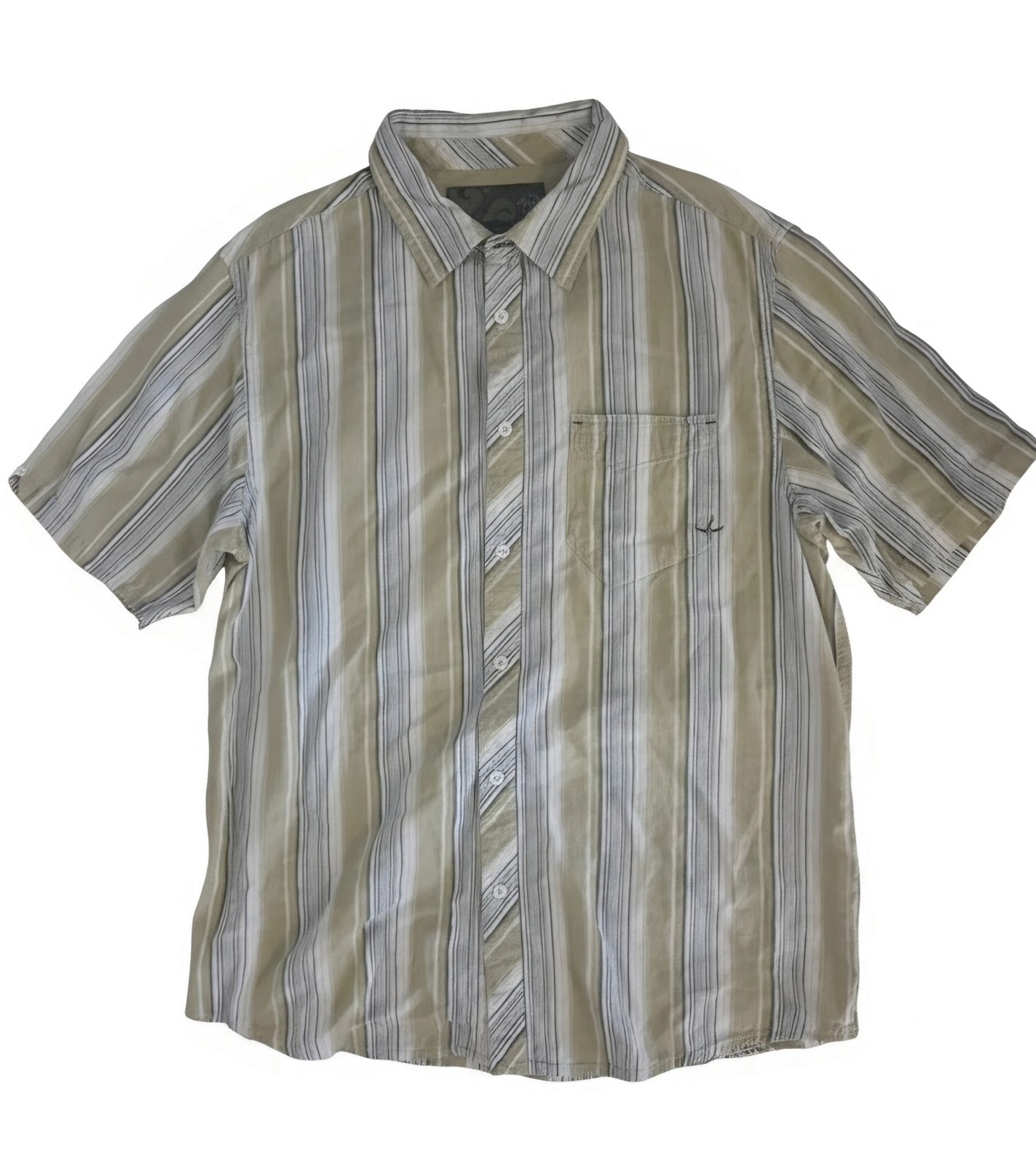 prAna Men’s XL Striped Short Sleeve Button Down Shirt Sage Green khaki Boho