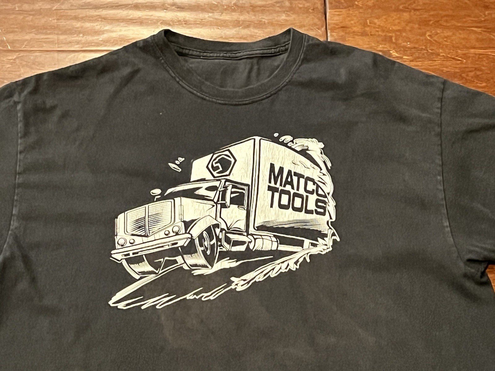 Matco Tools Black Mens Large Truck Wall Crashing Graphic Double Sided T Shirt