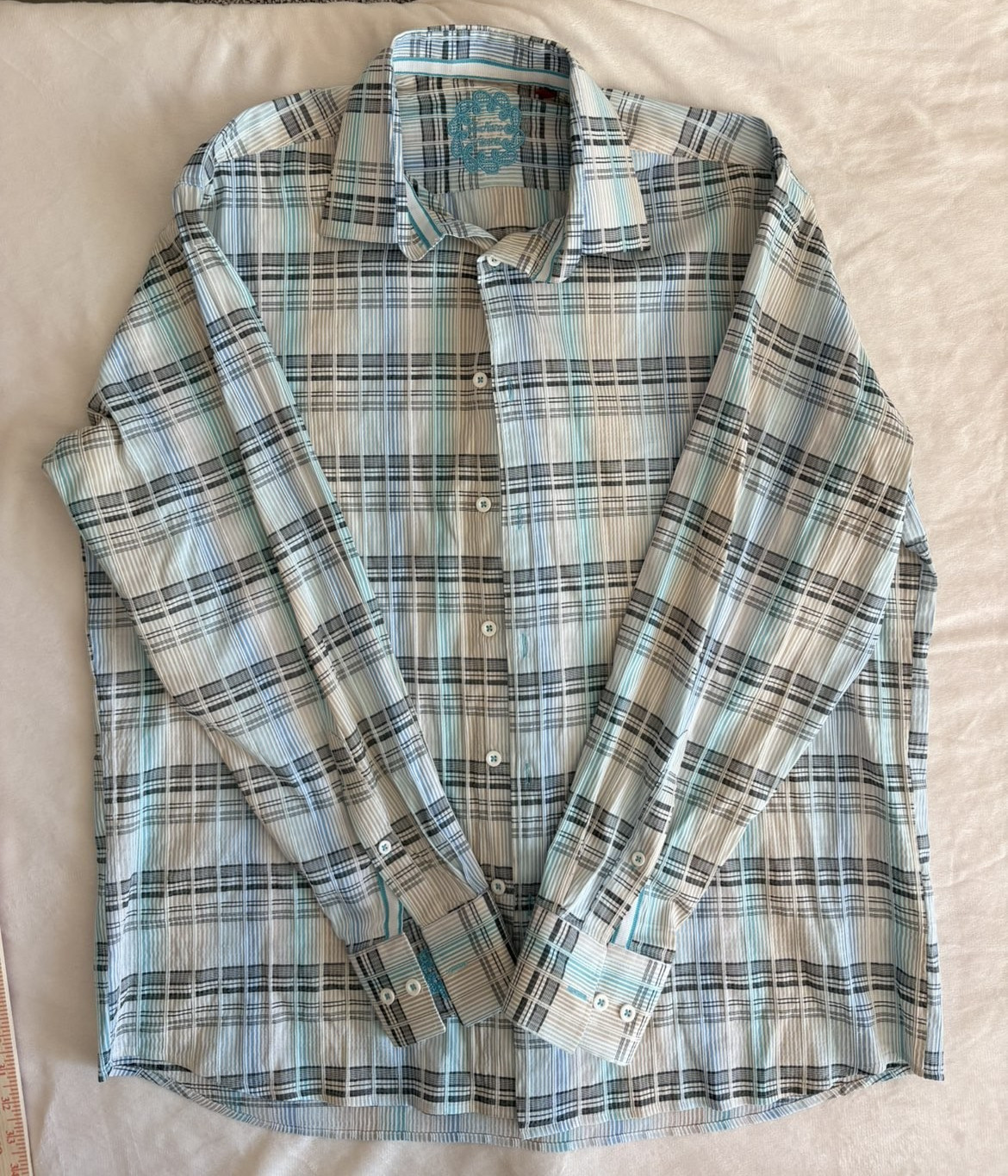 Luchiano Visconti Men’s L Blue/White/Black Plaid Woven Long Sleeve Button-Up