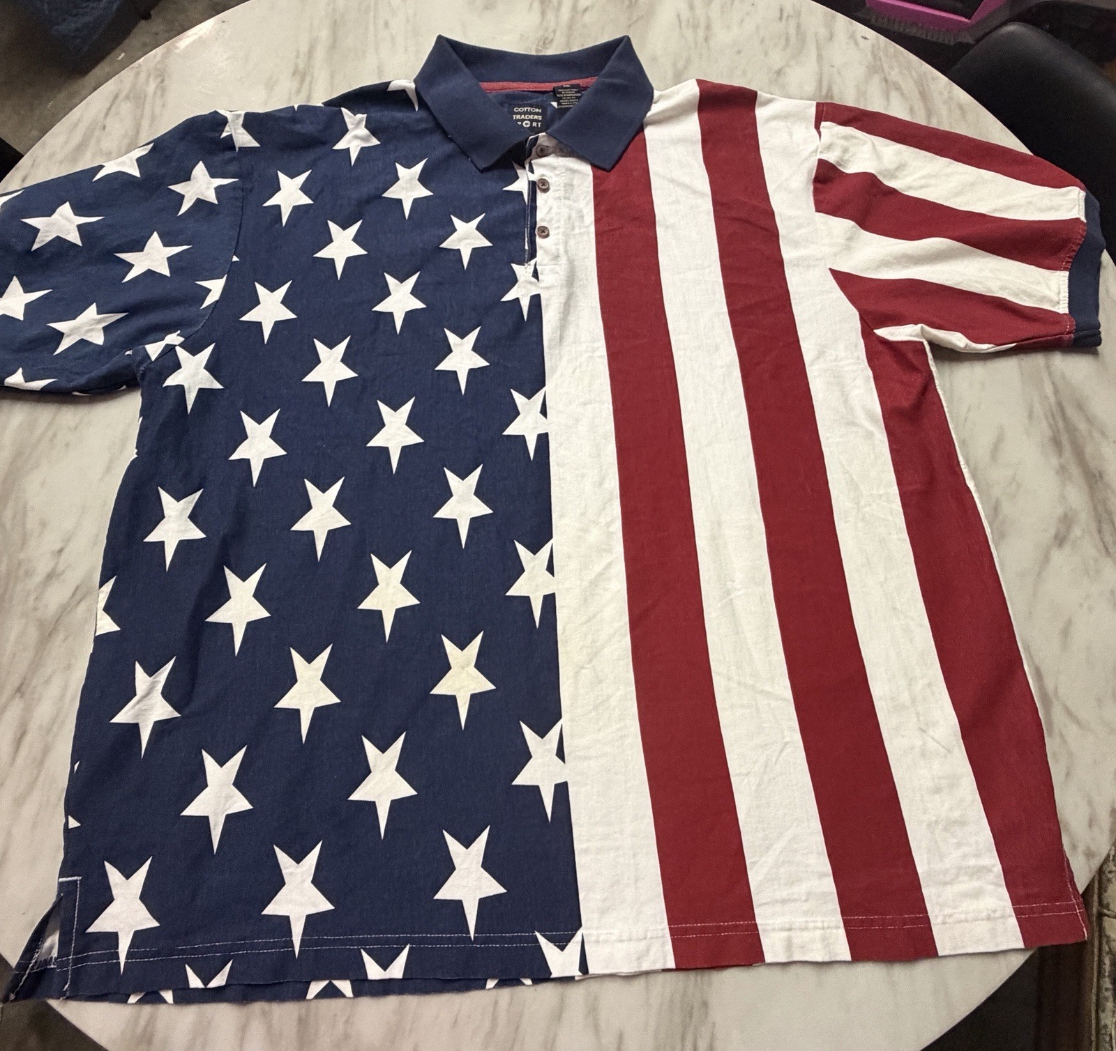 Cottton Traders Polo Shirt Men’s Size 2xl American Flag All Over Print July 4th