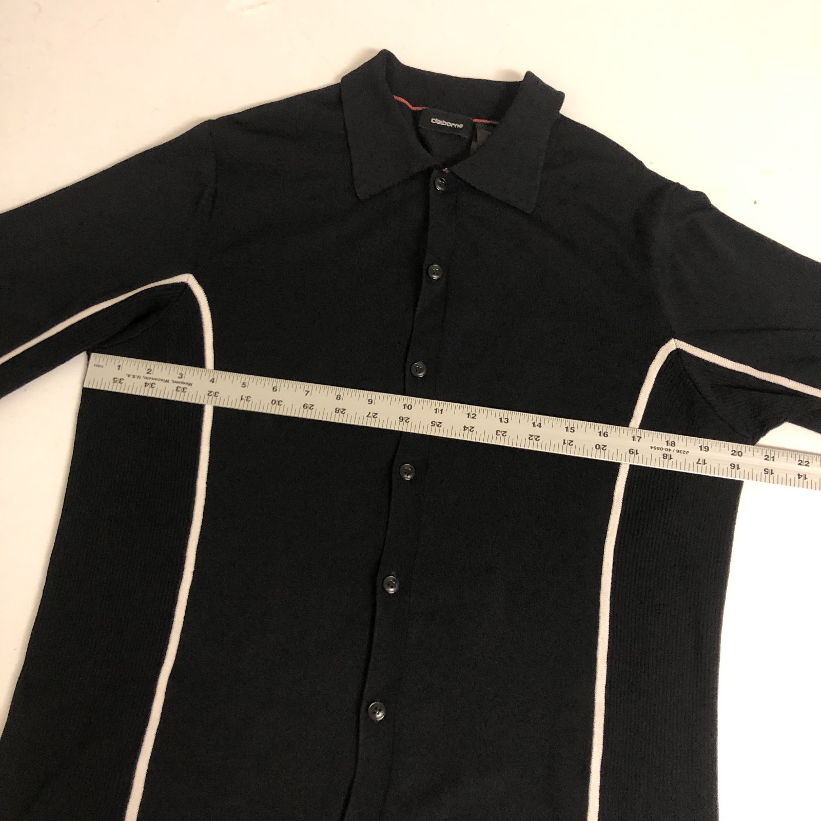 vtg mens Black Ribbed Knit Button Up Top Sz M Rayon Nylon Blend Hong Kong EUC