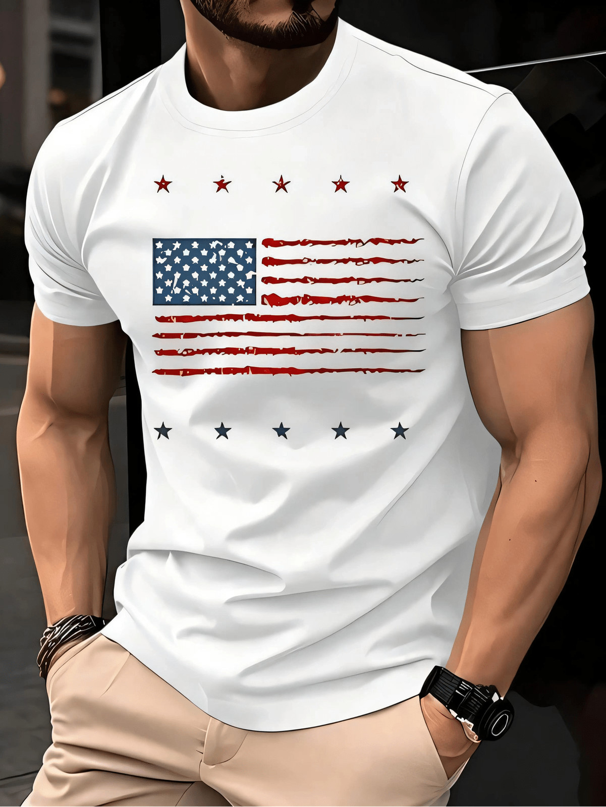 4th Of July USA Flag Funny Patriotic Short Sleeve Graphic Tee For Men
