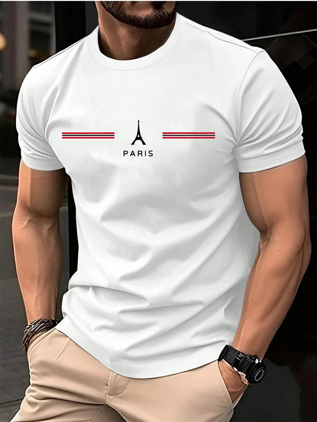 Men’s 100% Pure Cotton Summer Loose Oversized Casual Paris Letter Printed Sports