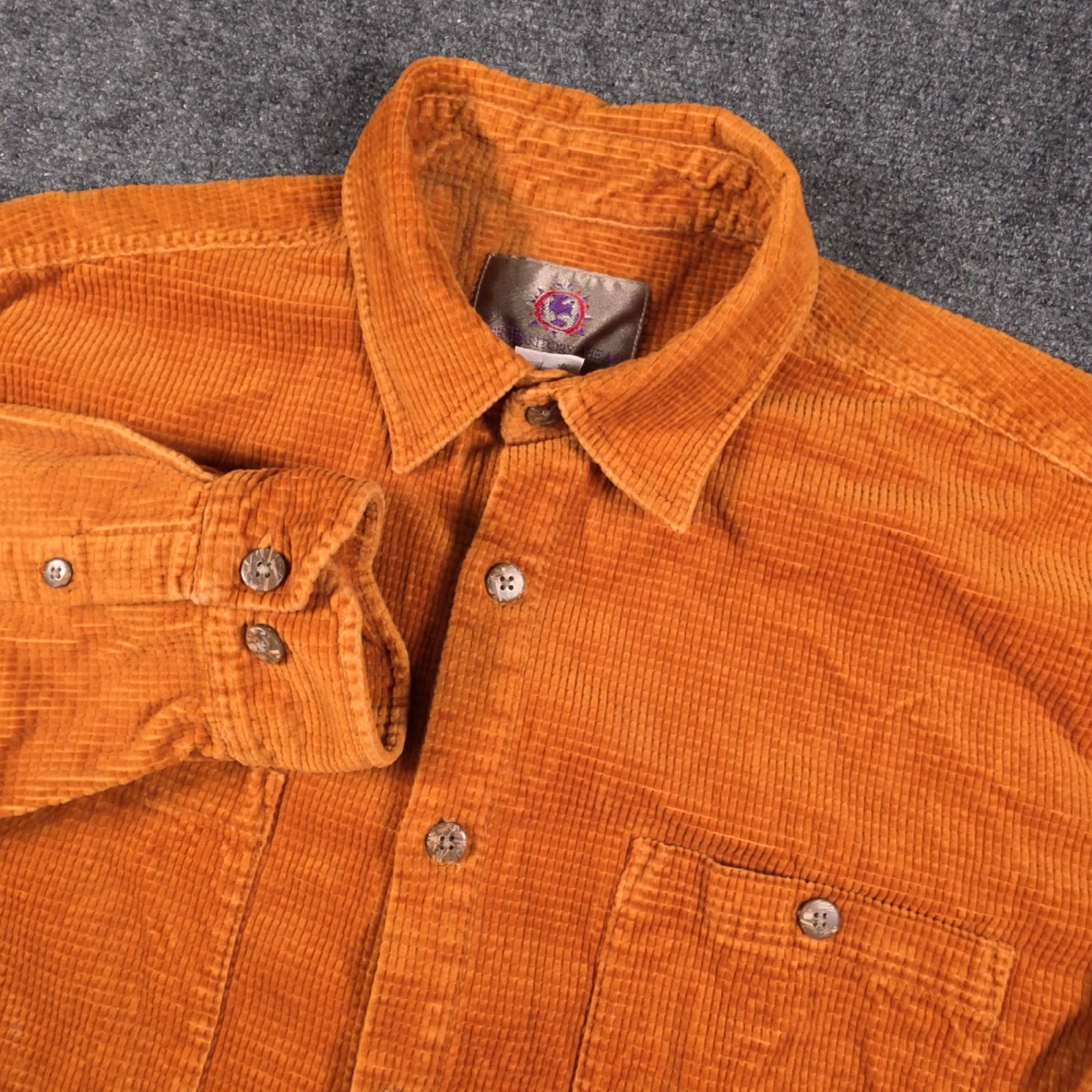 The Territory Ahead Corduroy Shirt Mens Large Orange Long Sleeve Button Waffle