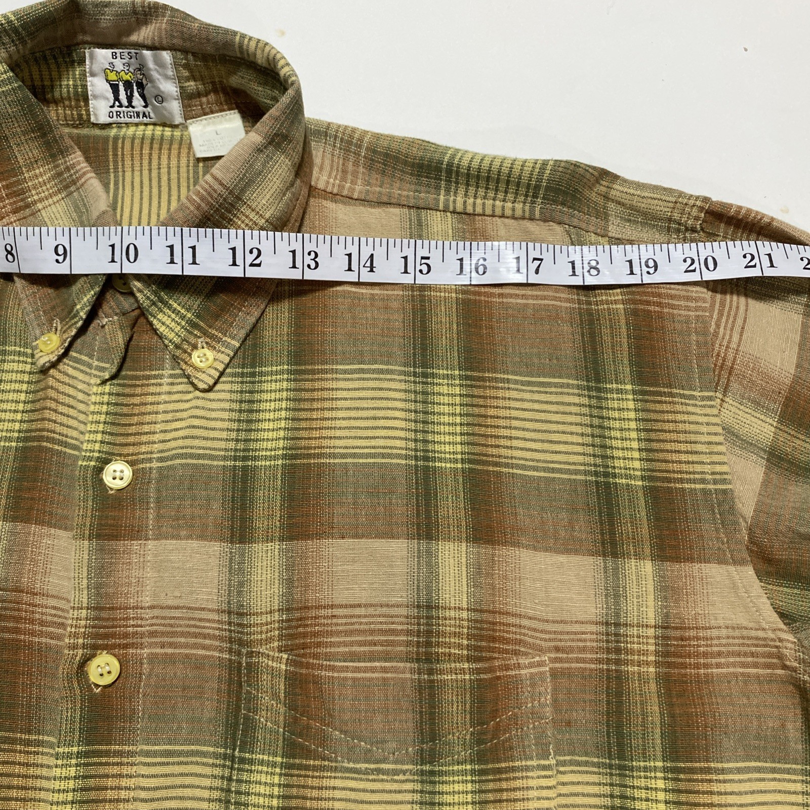 Vintage Best Original Mens Plaid Button down Shirt Size Large Made in Kuwait