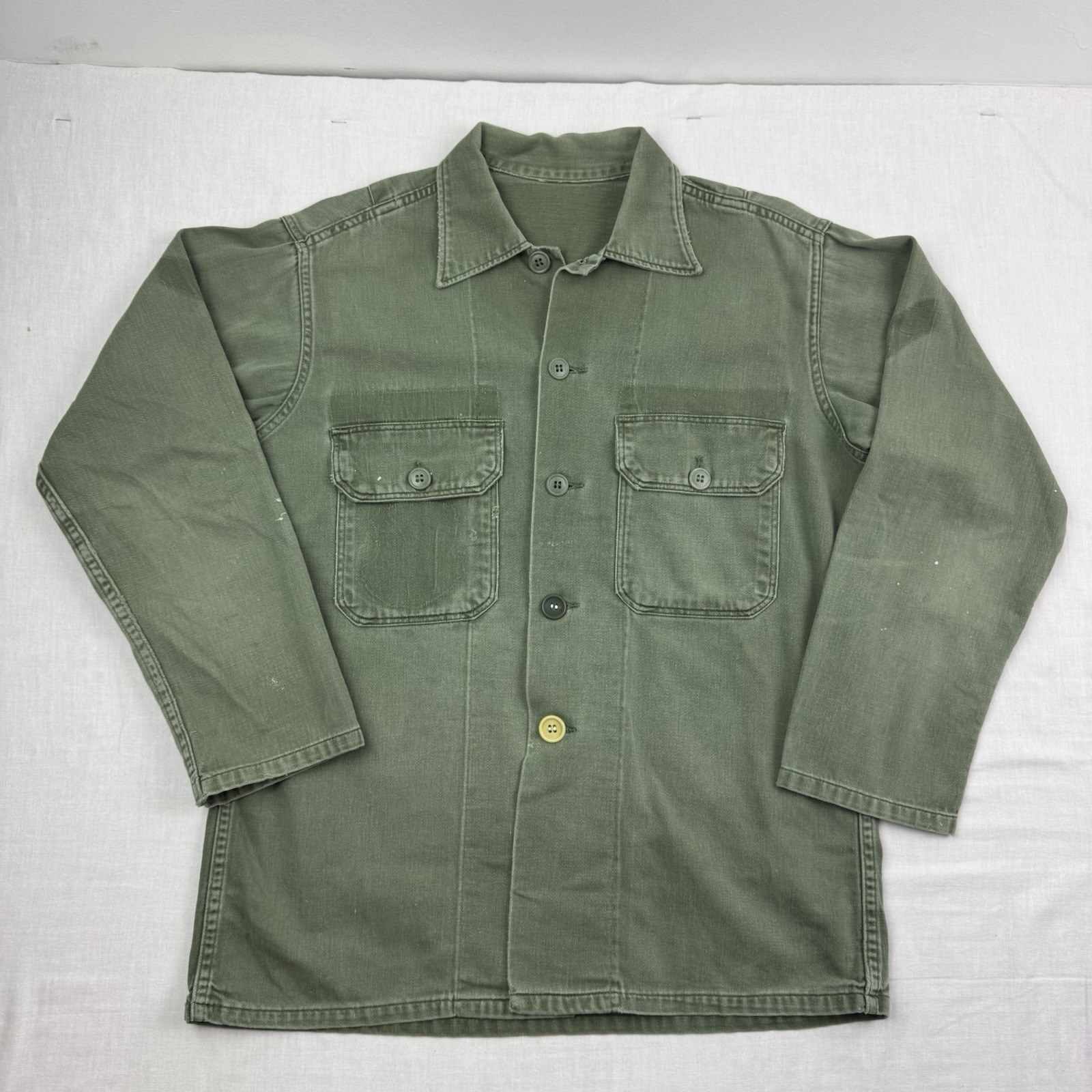 Vintage Army Button Up Shirt Adult Medium Military 60s 70s American Collared