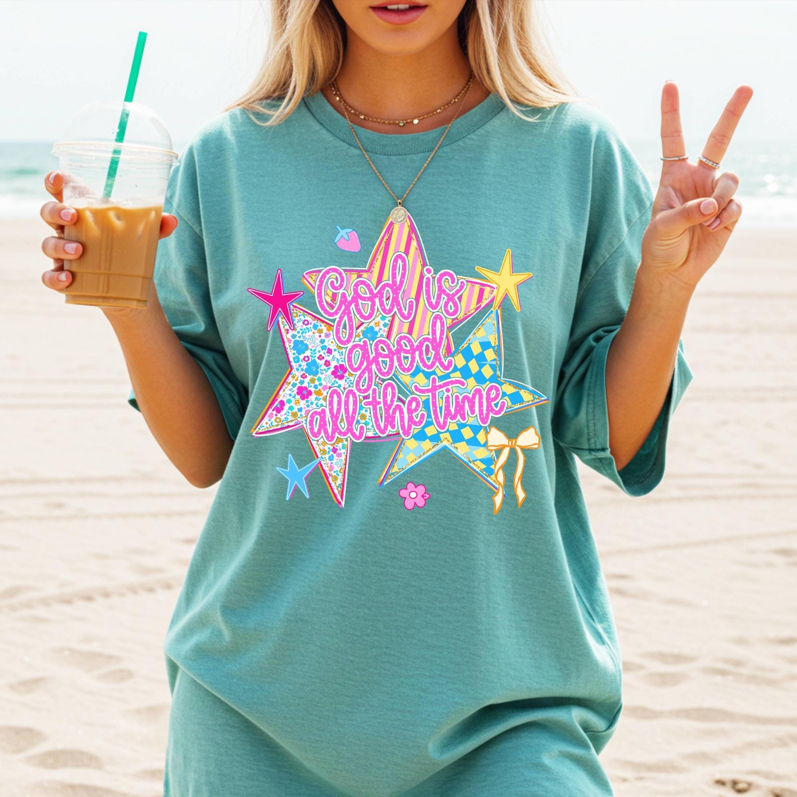 God Is Good All The Time T-Shirt, Colorful Stars Faith Tee