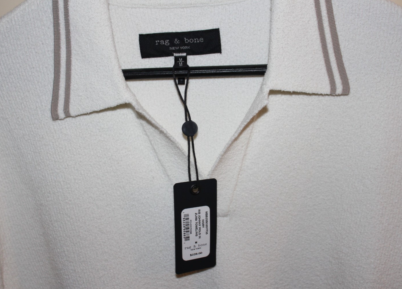 Rag & Bone Zuma Ribbed Johnny Collar Sweater Polo Shirt Ivory Men’s Med. $228