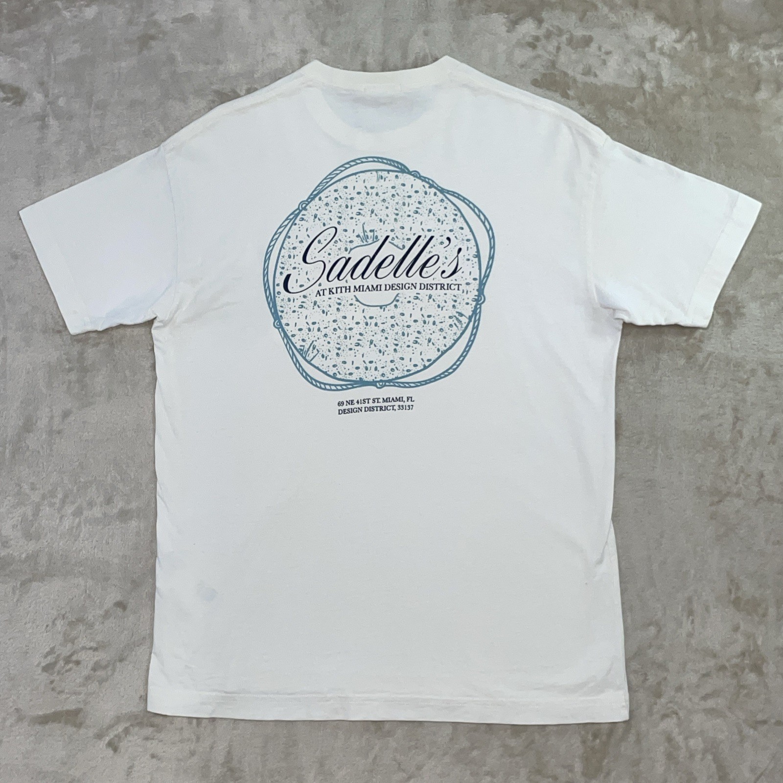 KITH x Sadelle’s Miami Design District Pocket Logo Tee Vintage “White” Mens XS
