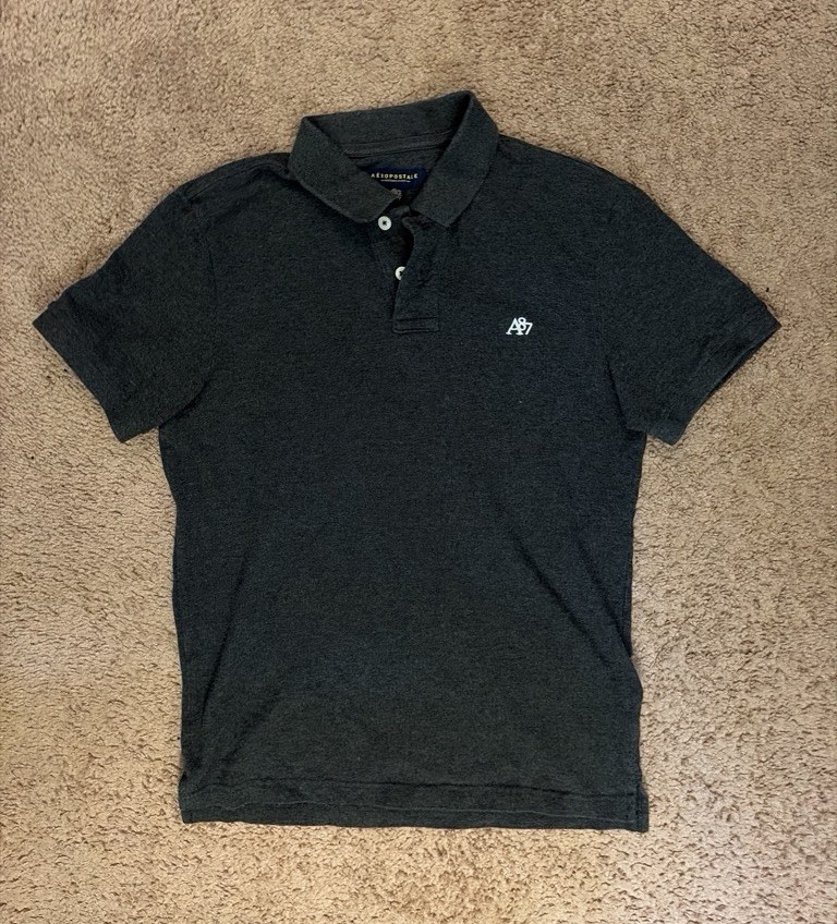 Aéropostale A87 Men’s Gray Short Sleeve Cotton Knit Polo Embroidered Logo S