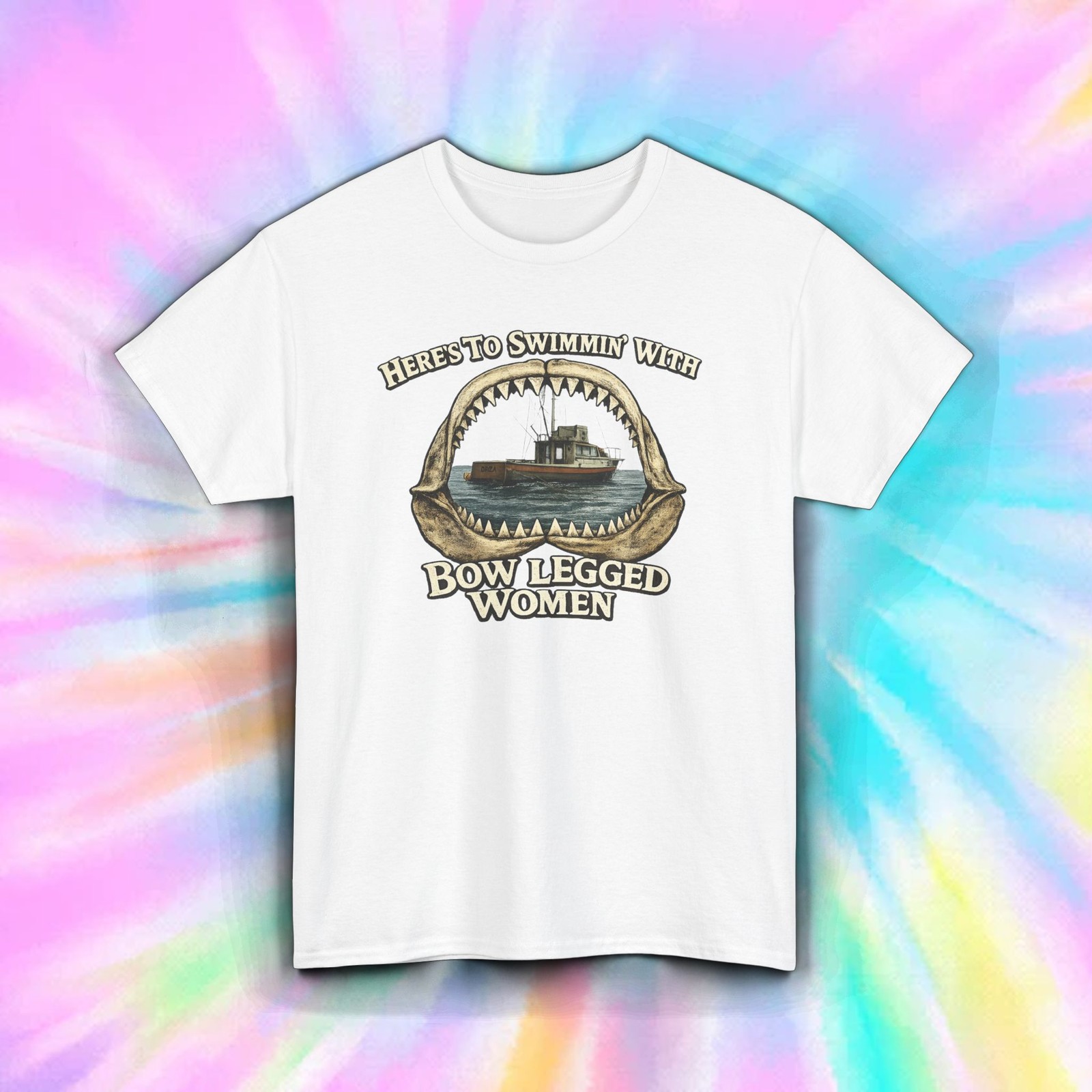 Heres To Swimmin With Bow Legged Women Shirt Fishing Boat Tee S-5XL Funny