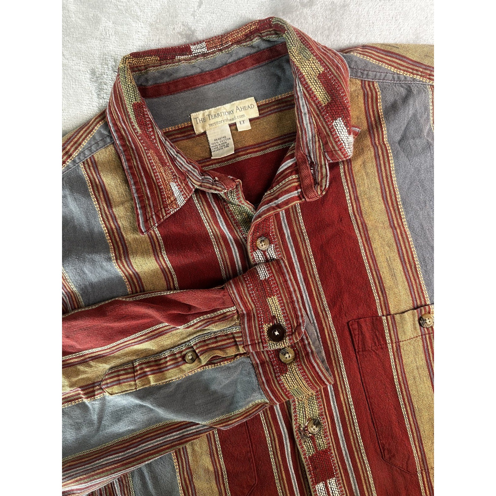 VTG Territory Ahead Shirt Mens L Tall Southwest Aztec Stripe Cowboy Textured 3D