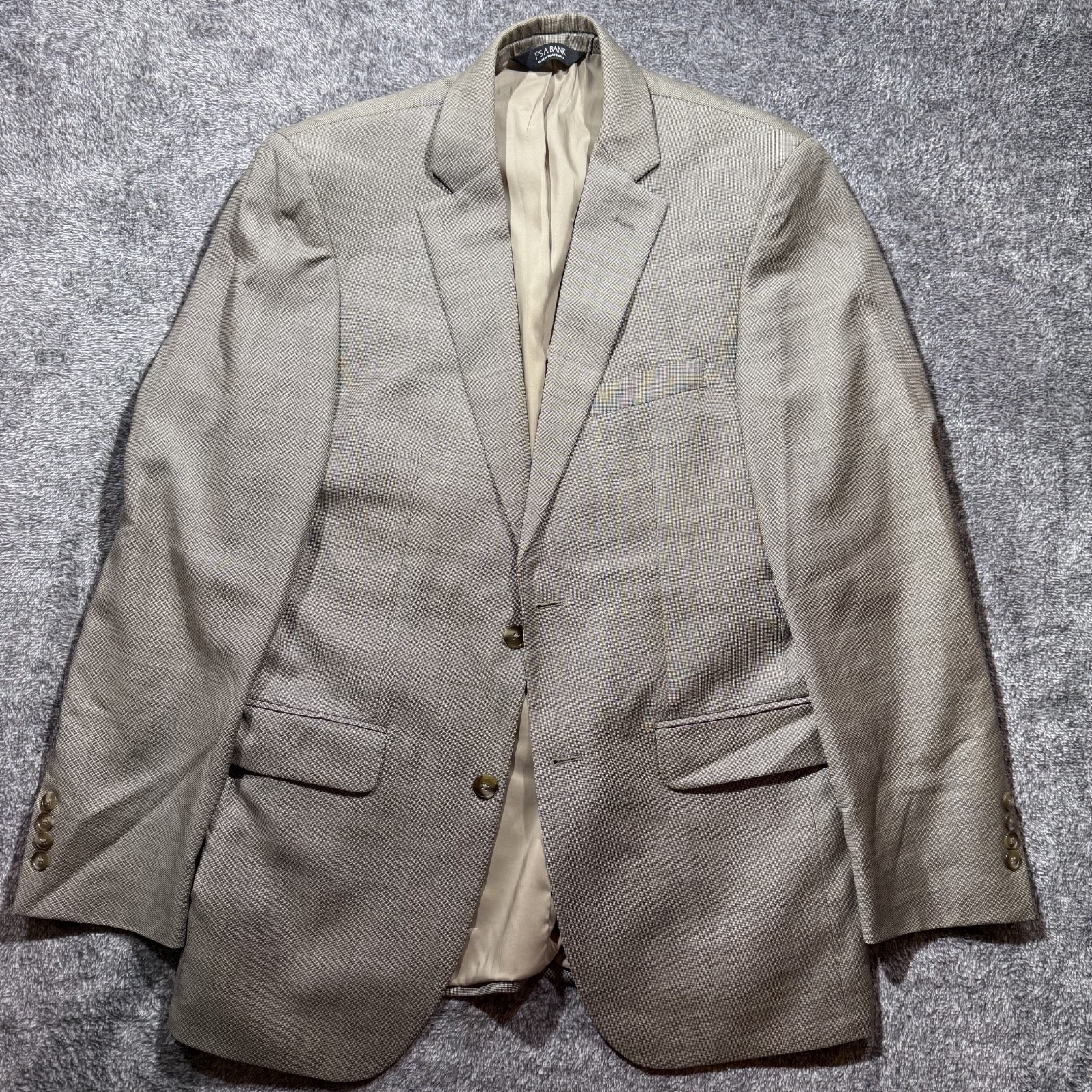 Jos. A Bank Tan Checked Men’s Blazer 39 L/33W 100% Wool Traveler’s Collection