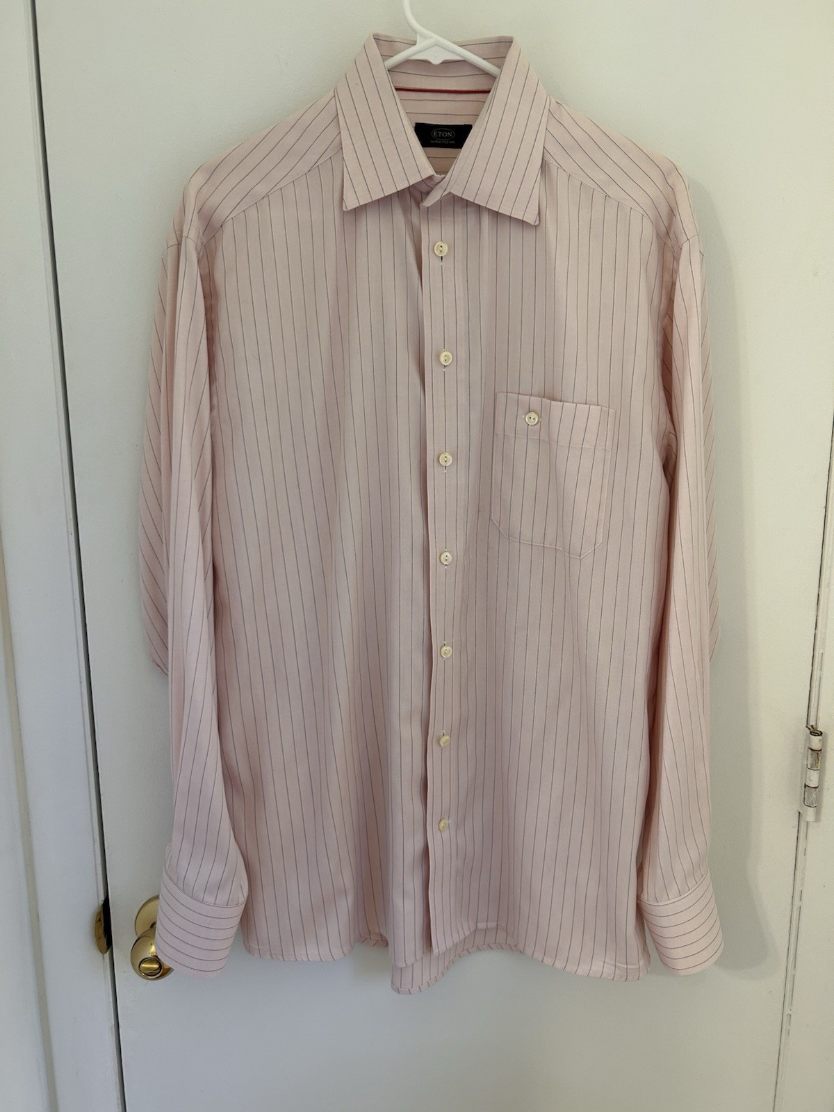 Eton Ganghester 1928 Dress Shirt Spread Collar 41 16 Pink Stripes Machine Wash