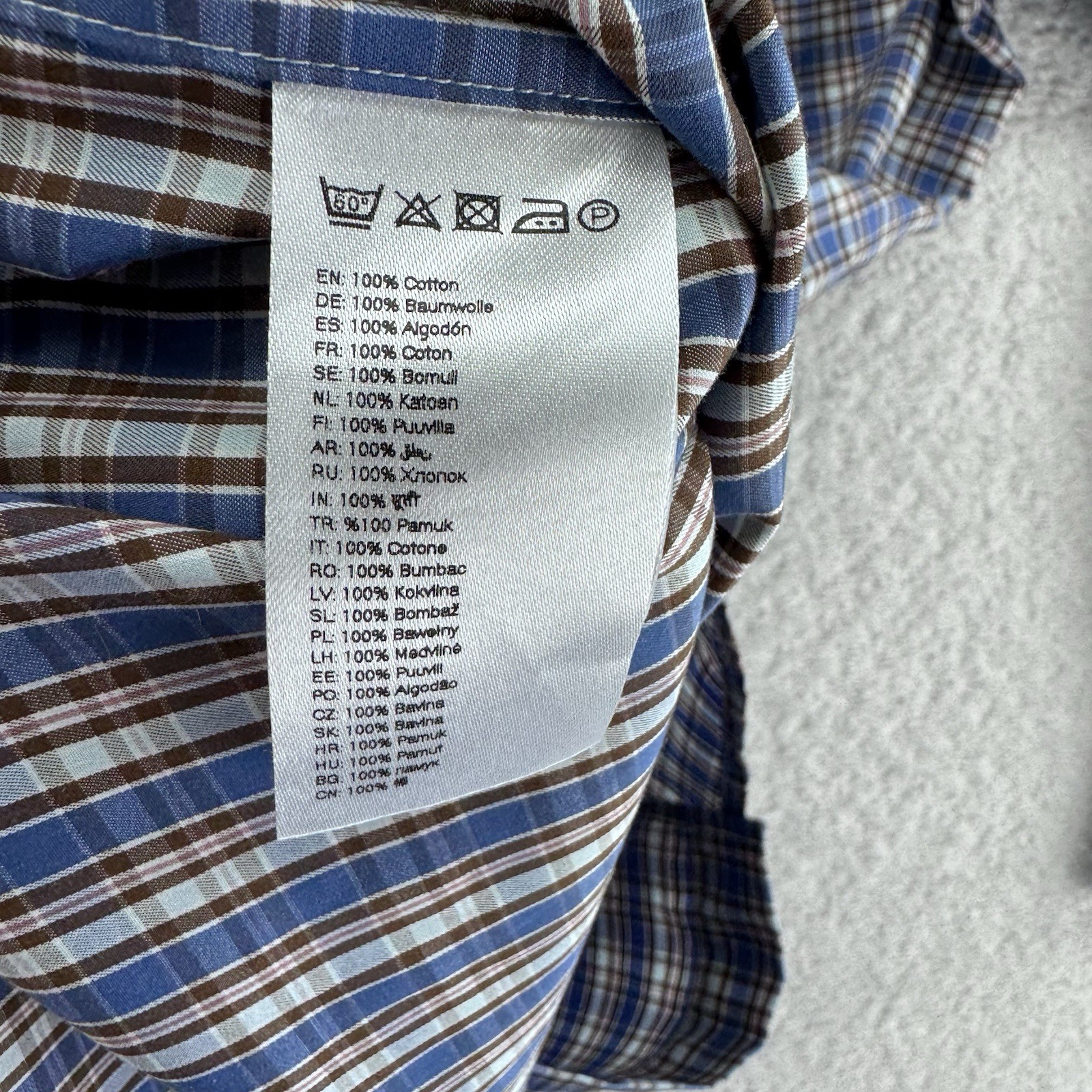 Eton Contemporary Button Up Shirt Size Medium 40 15.75 Blue Brown Plaid