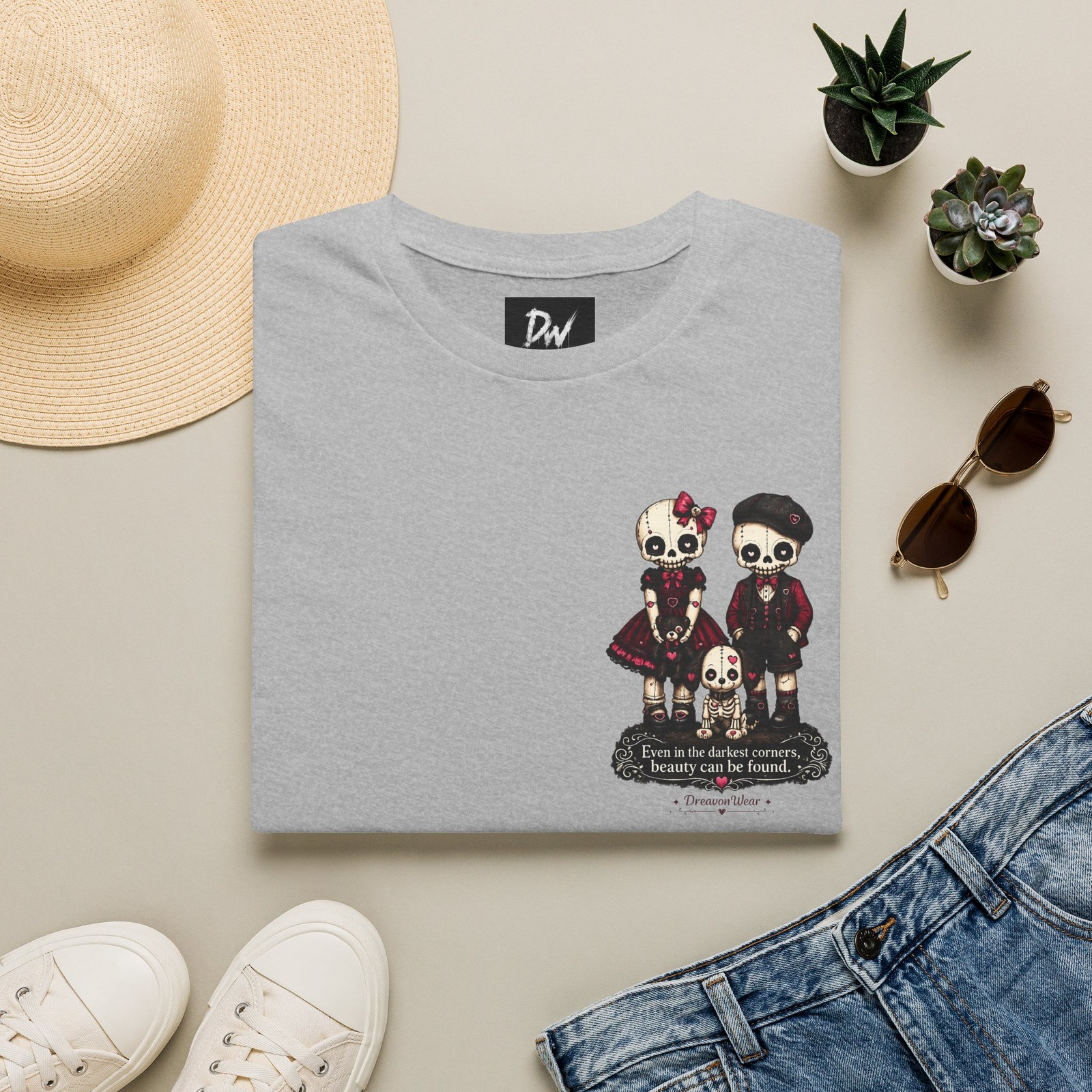 DreavonWear Gothic Pocket Skull T-Shirt Cute Goth Couple Tee