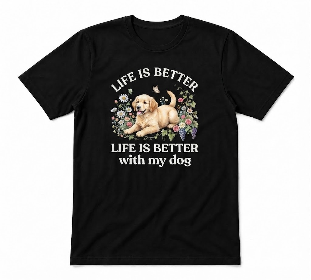 Life Is Better With My Dog Border Collie Happy Dog Unisex Tee Black T-shirt