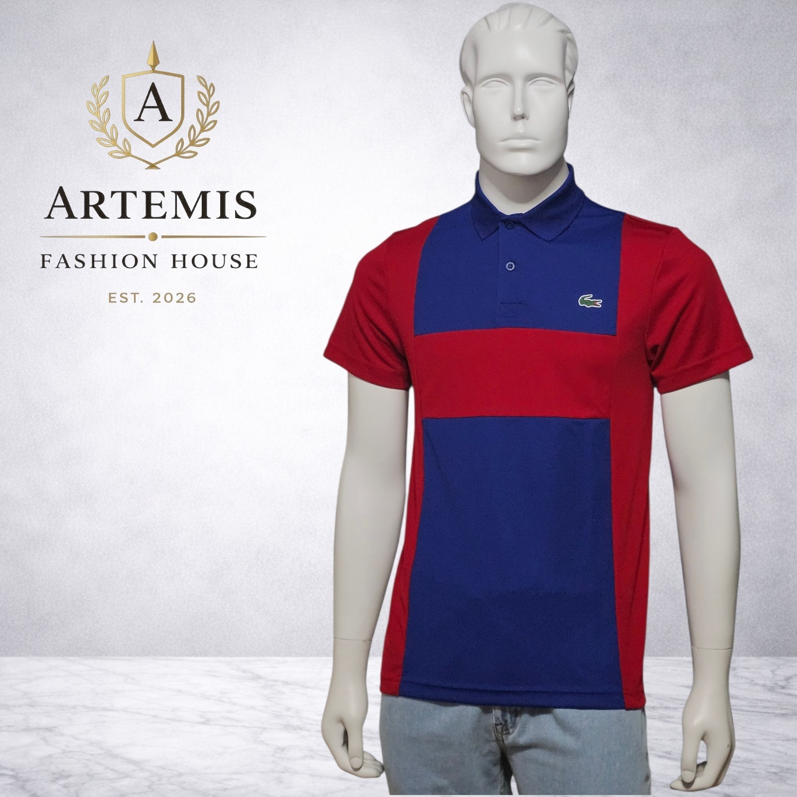 Lacoste Men’s Regular Fit Red & Blue Colorblock Anti Odor Sport Polo Size Small