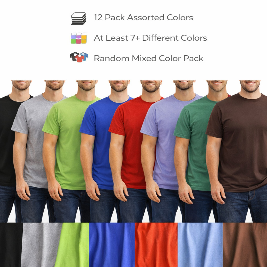 12 Pack BILLIONHATS Plus Size Men Cotton T-Shirt Bulk Big Tall Short Sleeve
