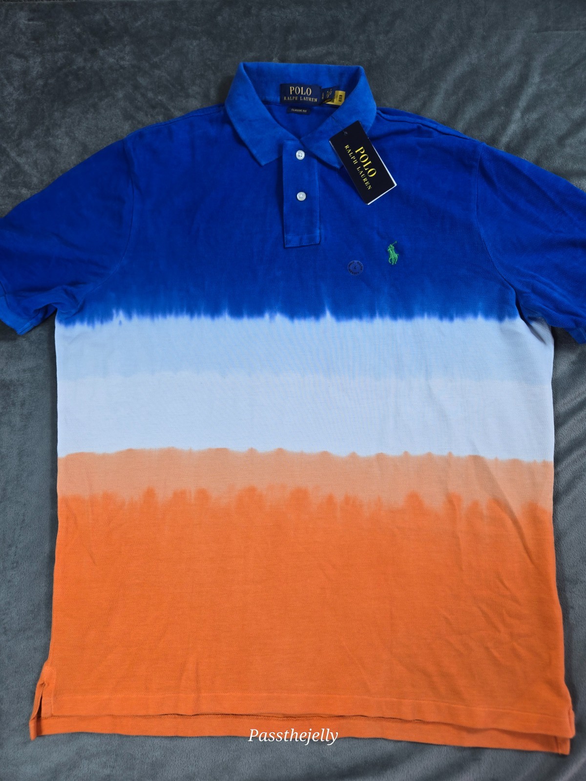 New Polo Ralph Lauren Polo Shirt Mens Large Tie DieStripe Classic Preppy Navy