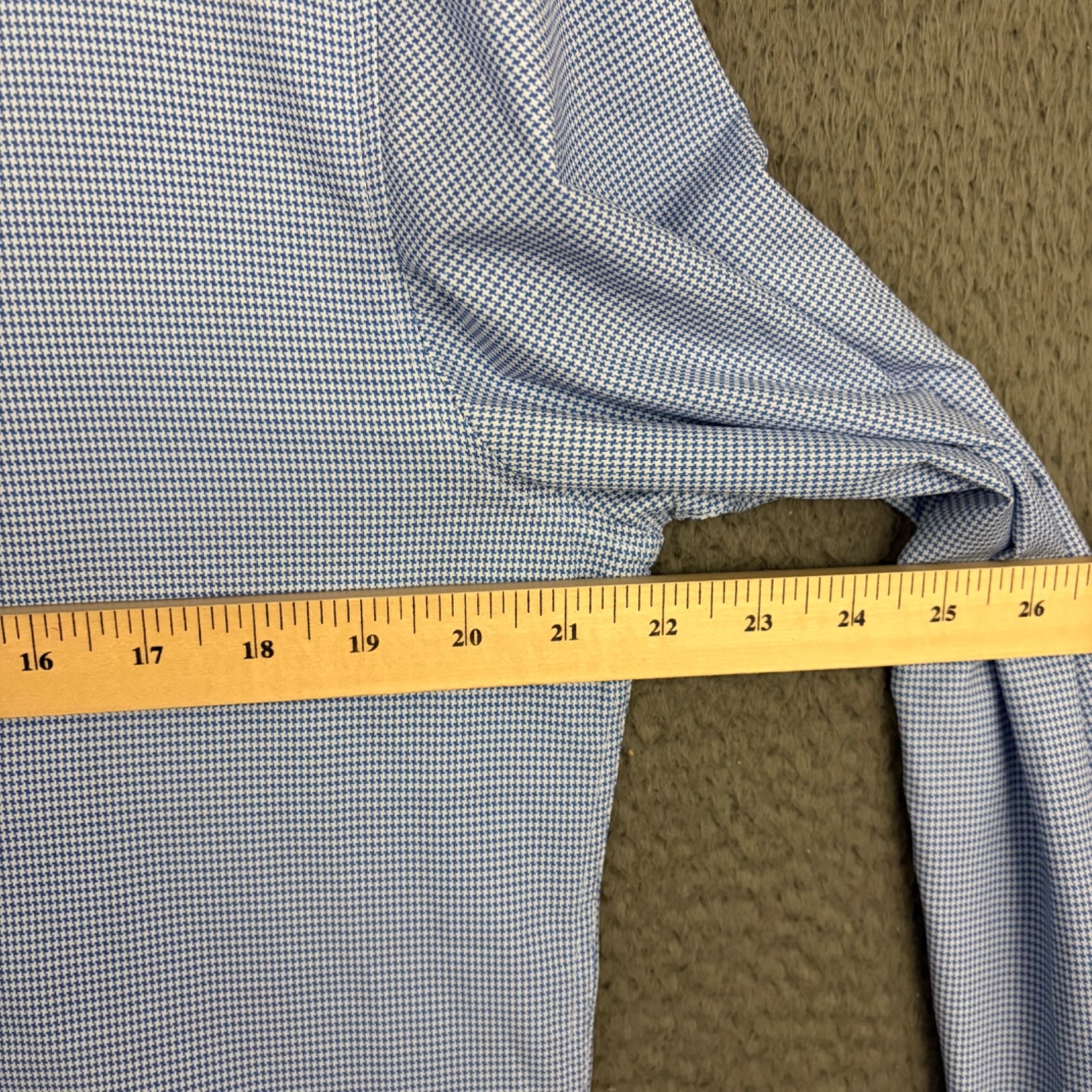 Work Rest Karma Shirt Mens Size 16 Blue Houndstooth 4 Way Stretch Long Sleeve