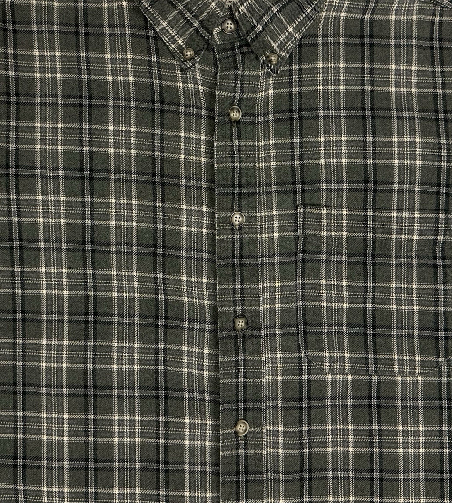 LL Bean OMT30 Made in Canada 100% cotton khaki green plaid Flannel Shirt Mens XL