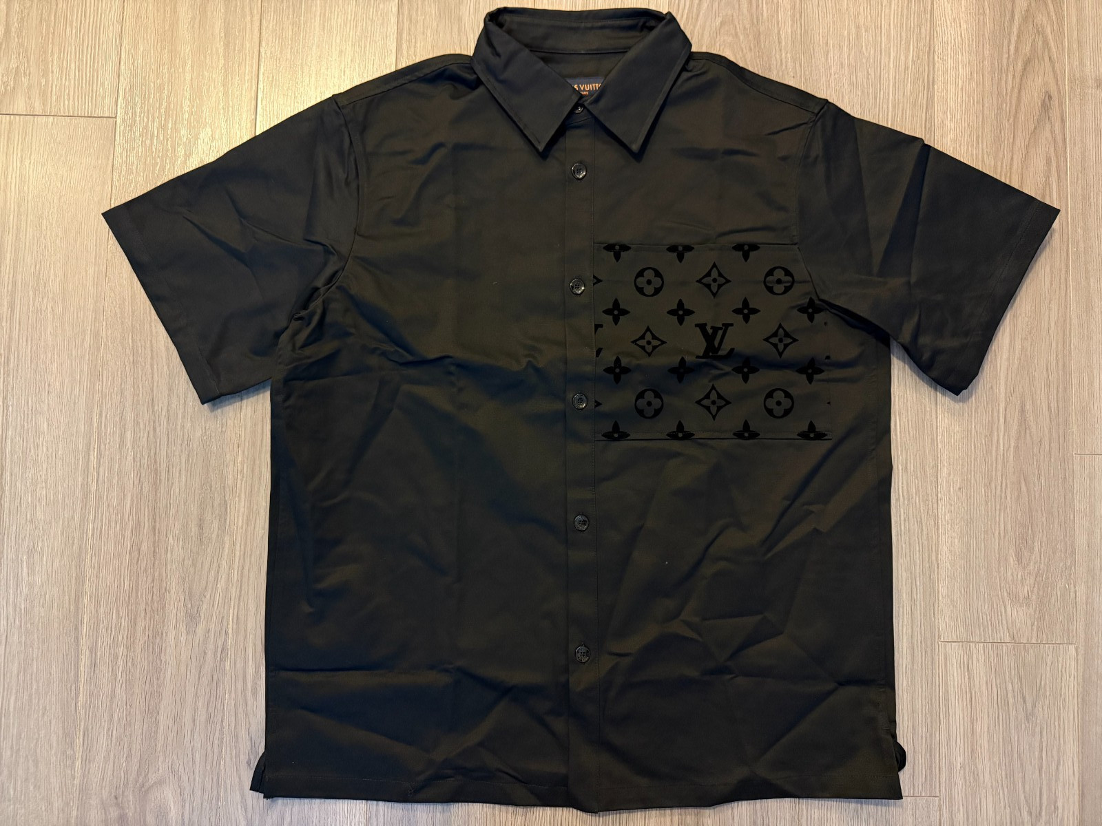 Louis Vuitton Flocked Short Sleeved Cotton Shirt black sz M