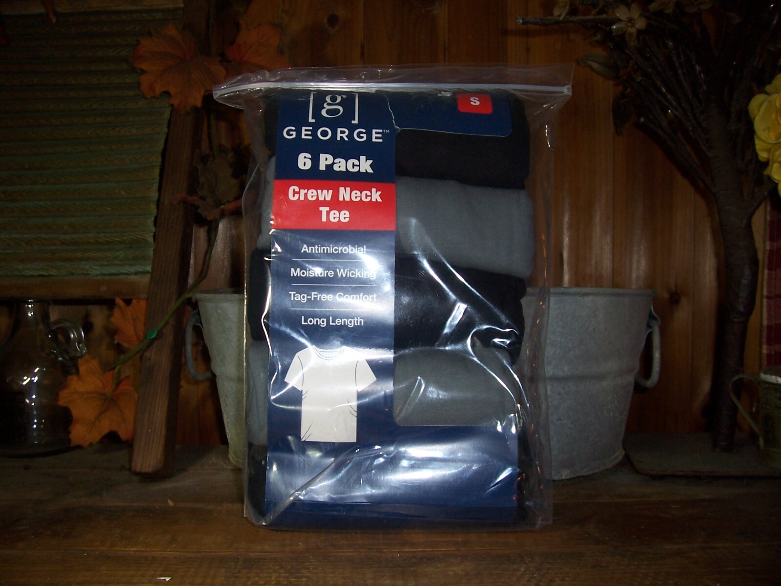 GEORGE MENS VALUE 6 PACK CREW T SHIRTS SIZE SMALL 34-36 DARK GRAY BLACK NEW