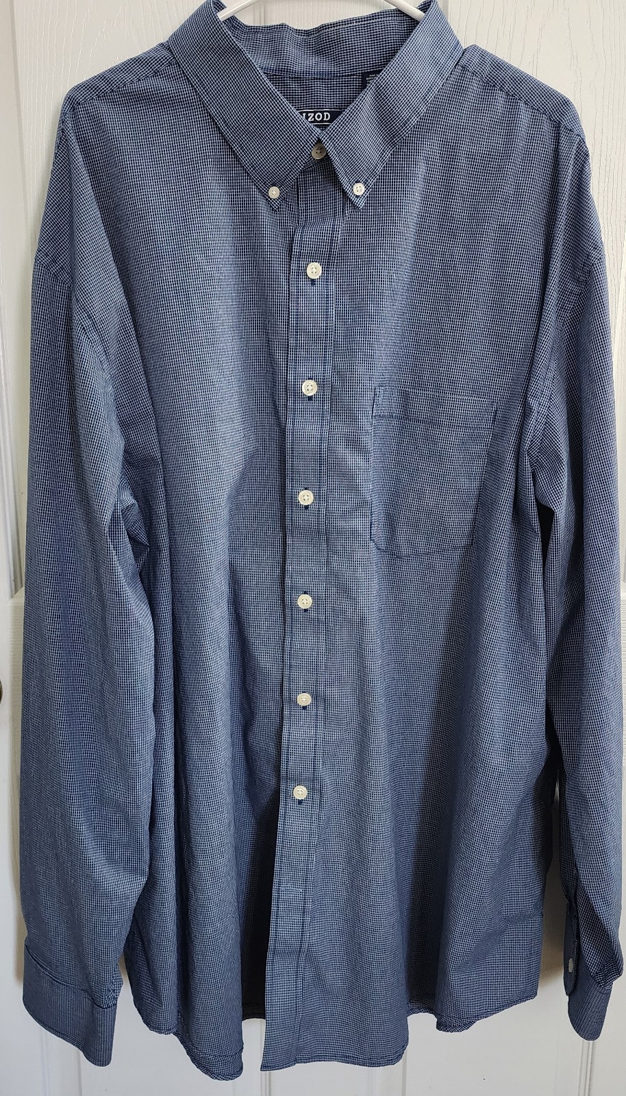 IZOD Men’s 3XLT Shirt-Blue Gingham-Button Down Collar- Pocket