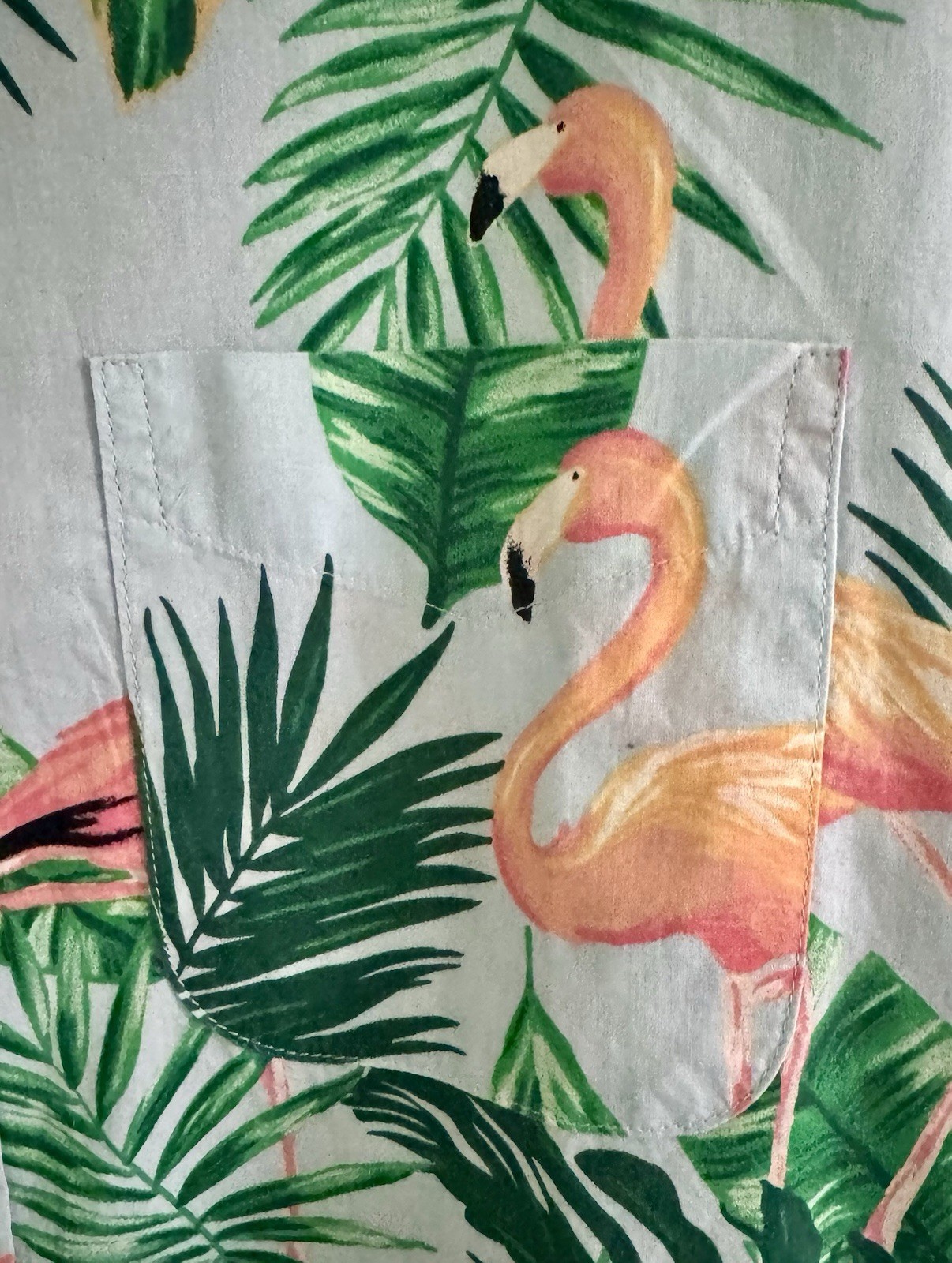 OLD NAVY Everyday Hawaiian Shirt Flamingo Tropical Print 100% Cotton (L) NWOT