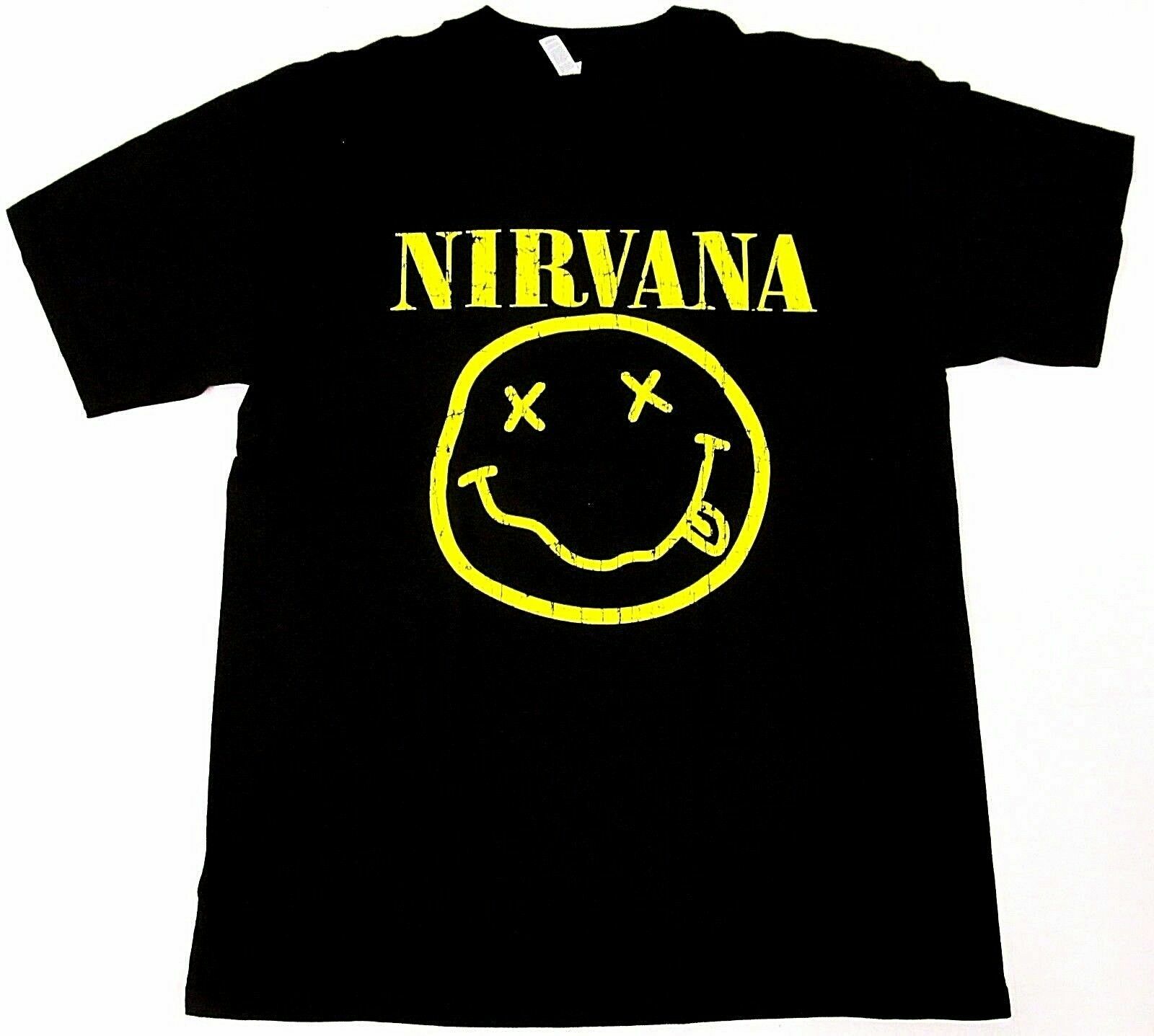 NIRVANA Smiley Face Tour T-shirt Kurt Cobain Rock Tee Men’s Black New