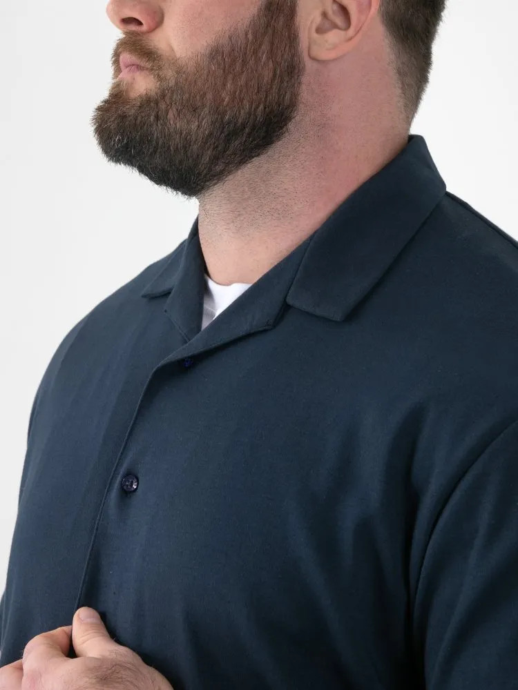 D555 Duke Big Mens Navy Stretch Shirt Short Sleeve Cuban Collar 2XL-6XL (101905)