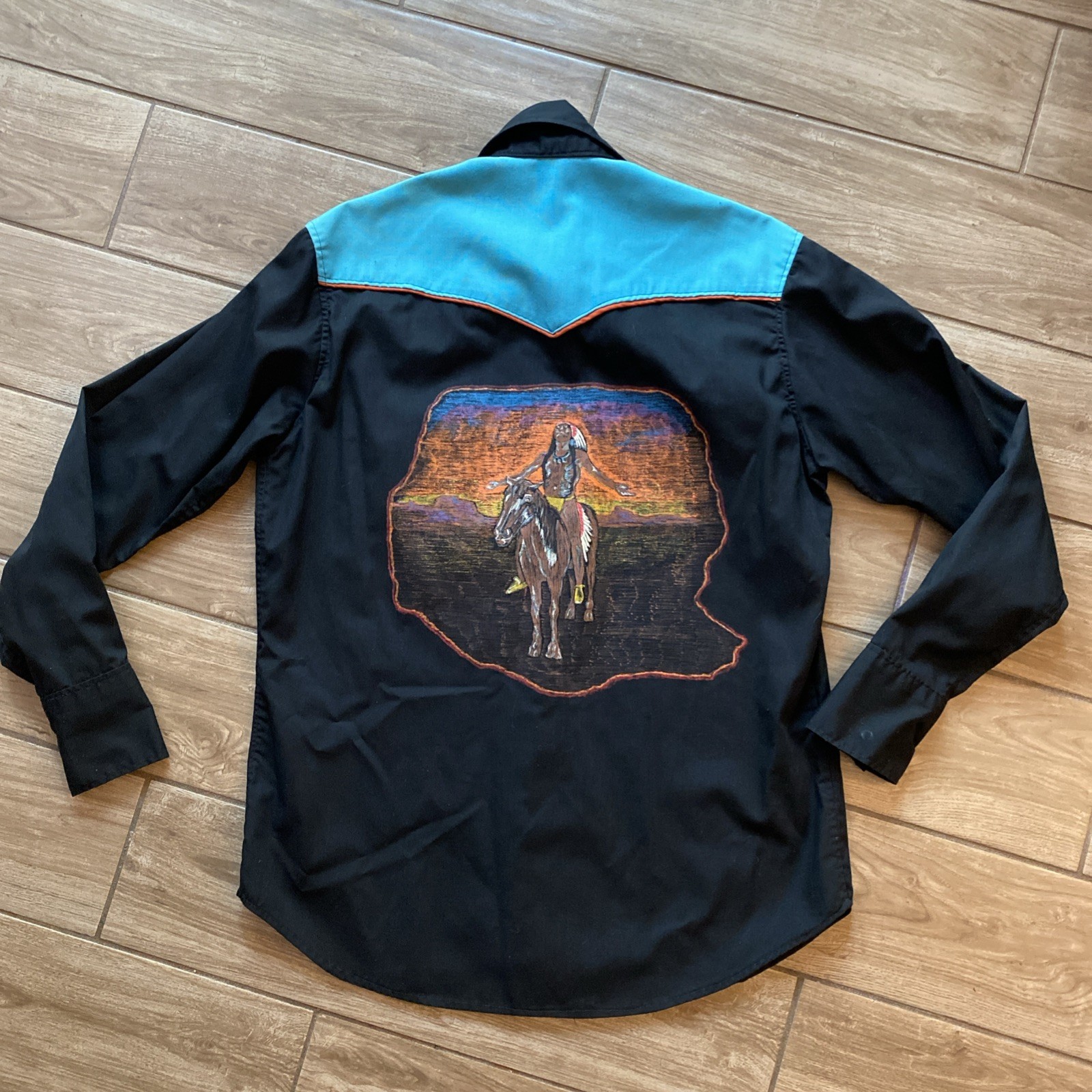 Vintage Western Aztec Pearl Snap Shirt Men Rodeo USA Buffalo Size XL