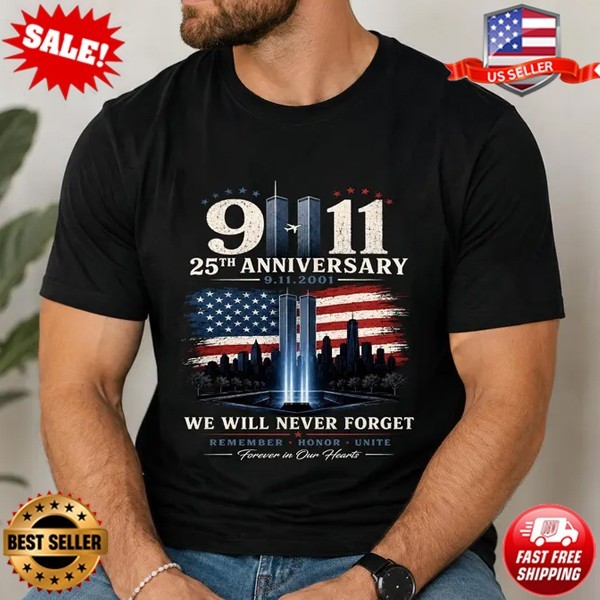 9/11 25th Anniversary Memorial T-Shirt, Patriotic USA T-Shirt | S-3XL multicolor