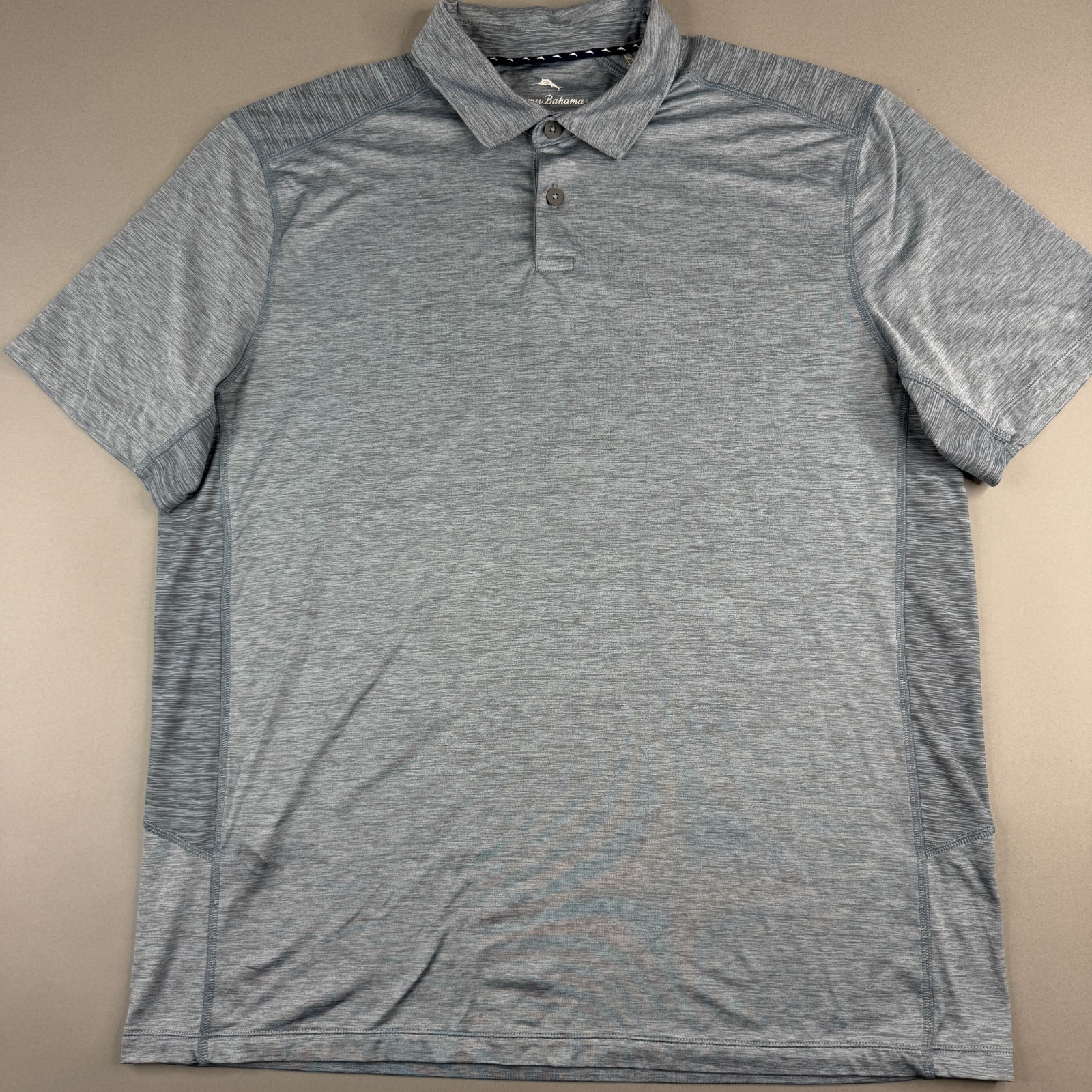 Tommy Bahama IslandZone Mens Large Gray Heathered Polyester Spandex Blend Polo