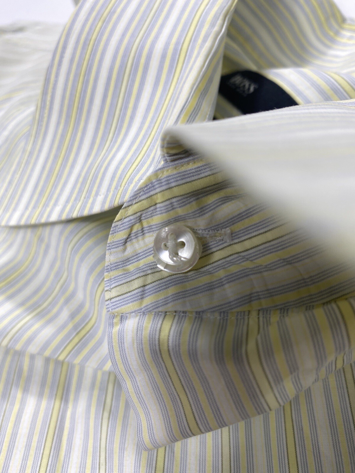 Hugo Boss Casual Button Dress Shirt XL Slim Fit Yellow Striped Modern Preppy