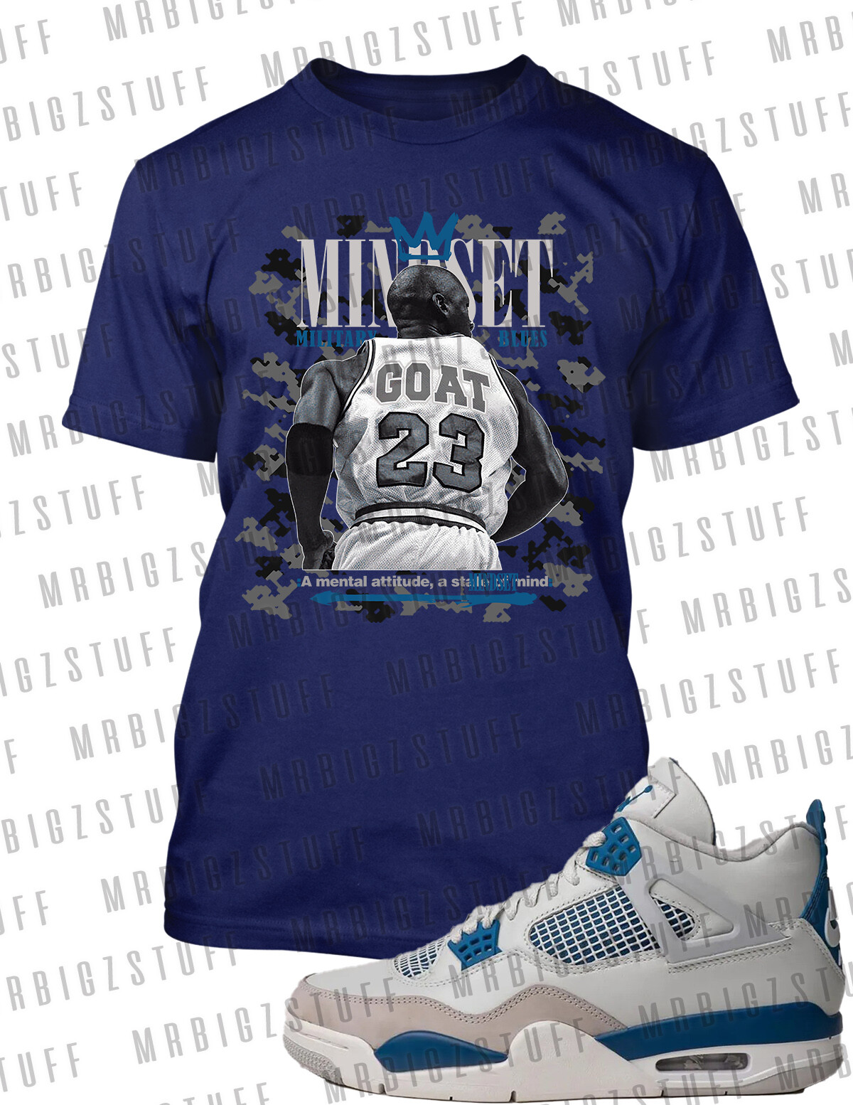 Pro Club Shaka RTP Mindset Goat Graphic Tee to Match J4 Military Blue Big Tall T
